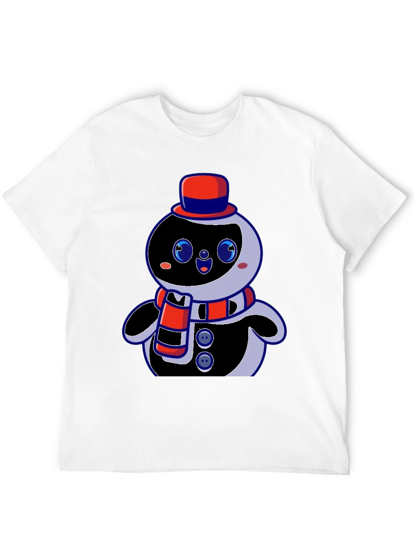 Cute Cartoon Snowman Graphic Black T-Shirt