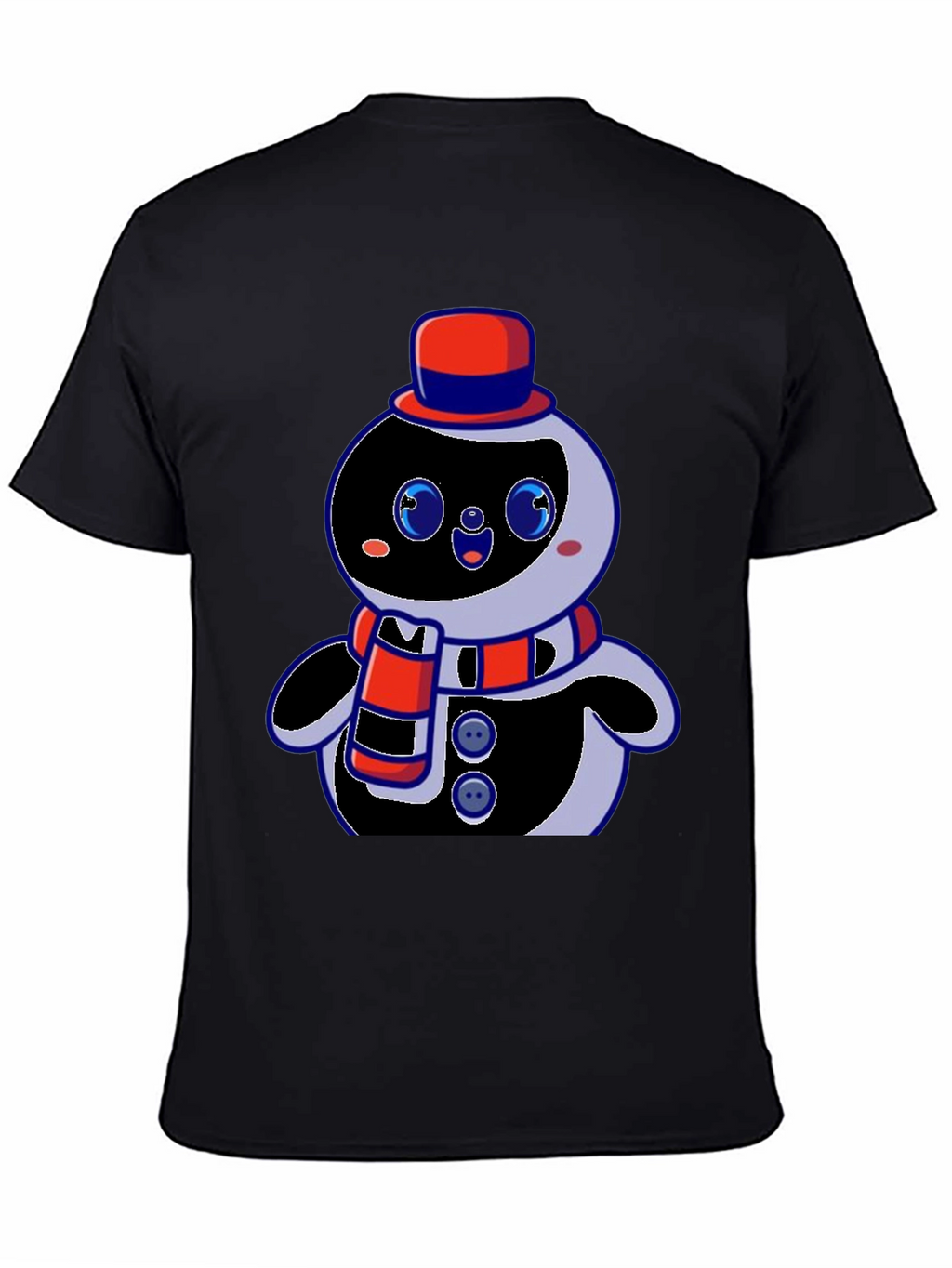 Cute Cartoon Snowman Graphic Black T-Shirt