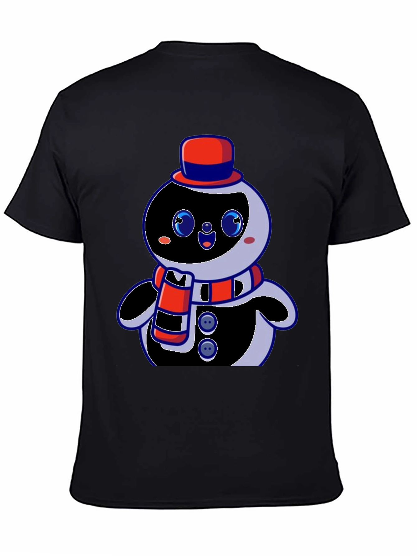 Cute Cartoon Snowman Graphic Black T-Shirt
