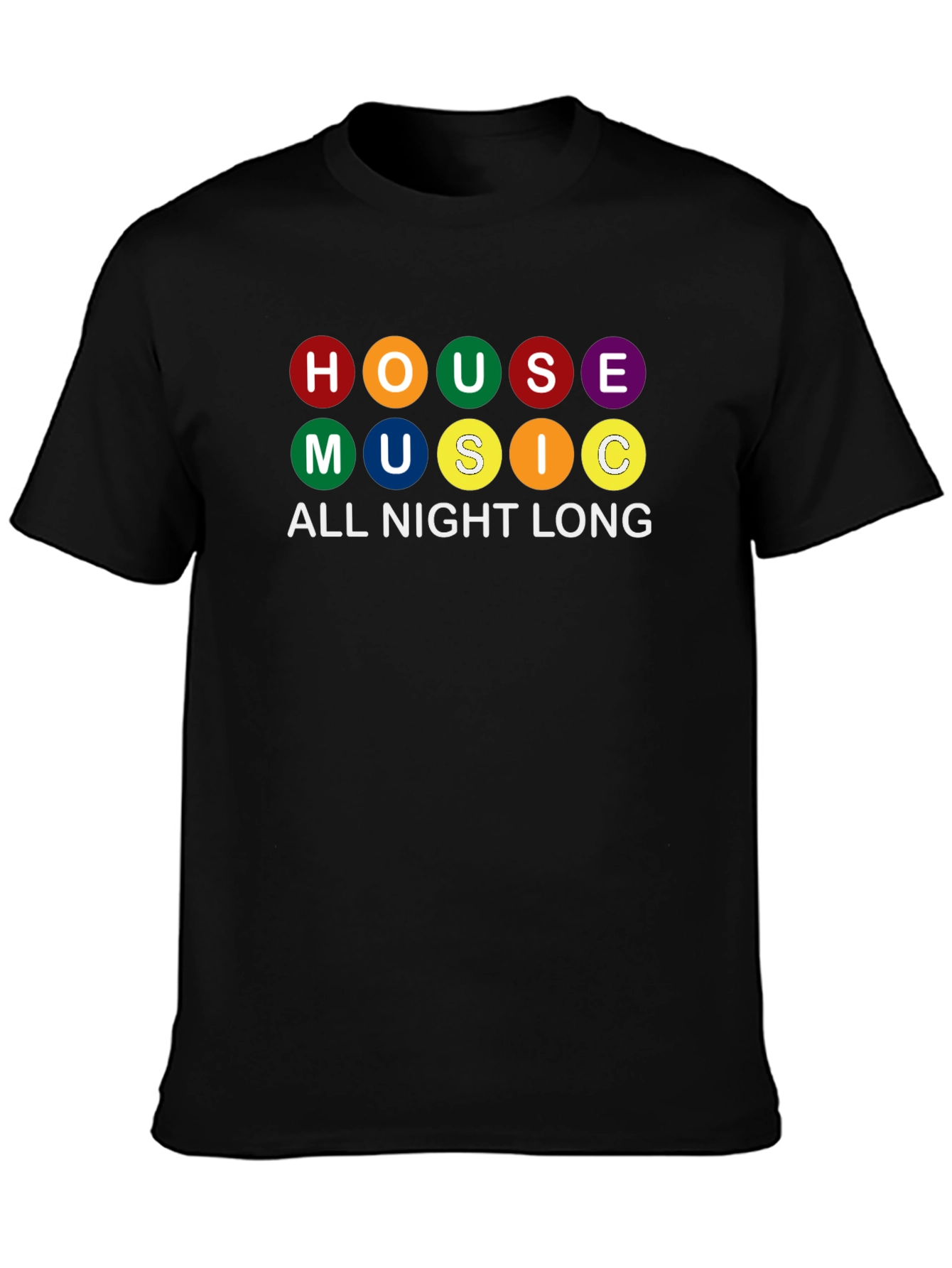 House Music All Night Long Black Graphic T-Shirt