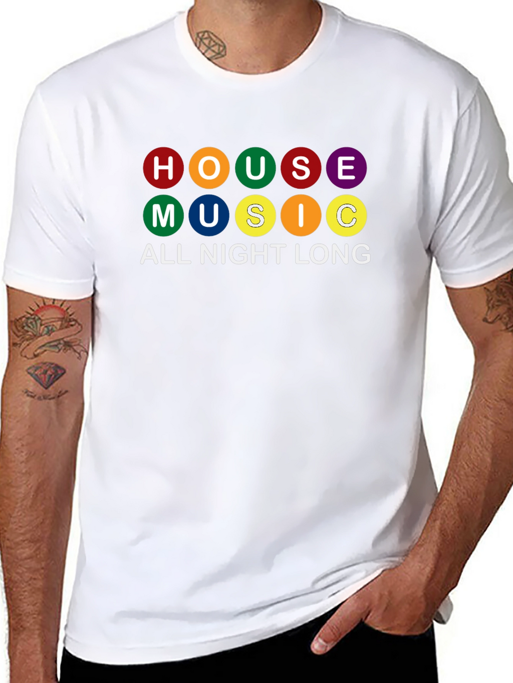 House Music All Night Long Black Graphic T-Shirt