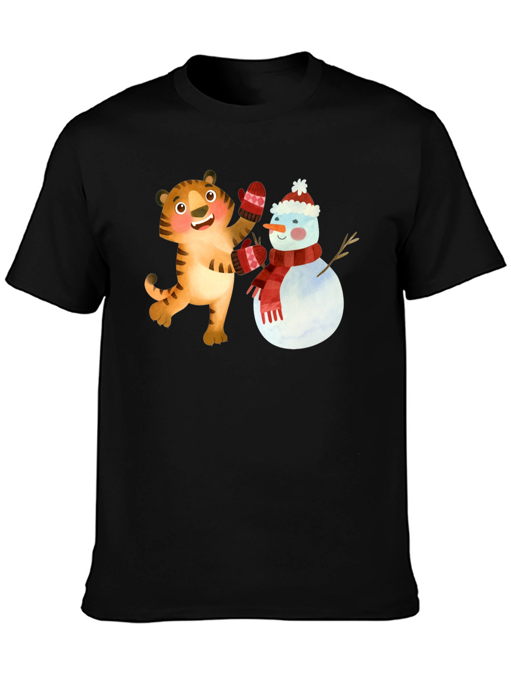 Festive Tiger & Snowman Graphic Tee