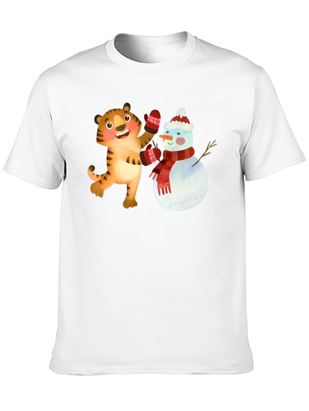 Festive Tiger & Snowman Graphic Tee