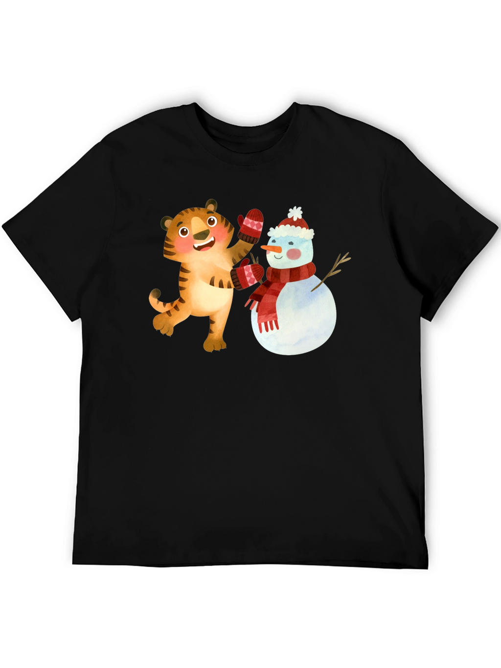 Festive Tiger & Snowman Graphic Tee