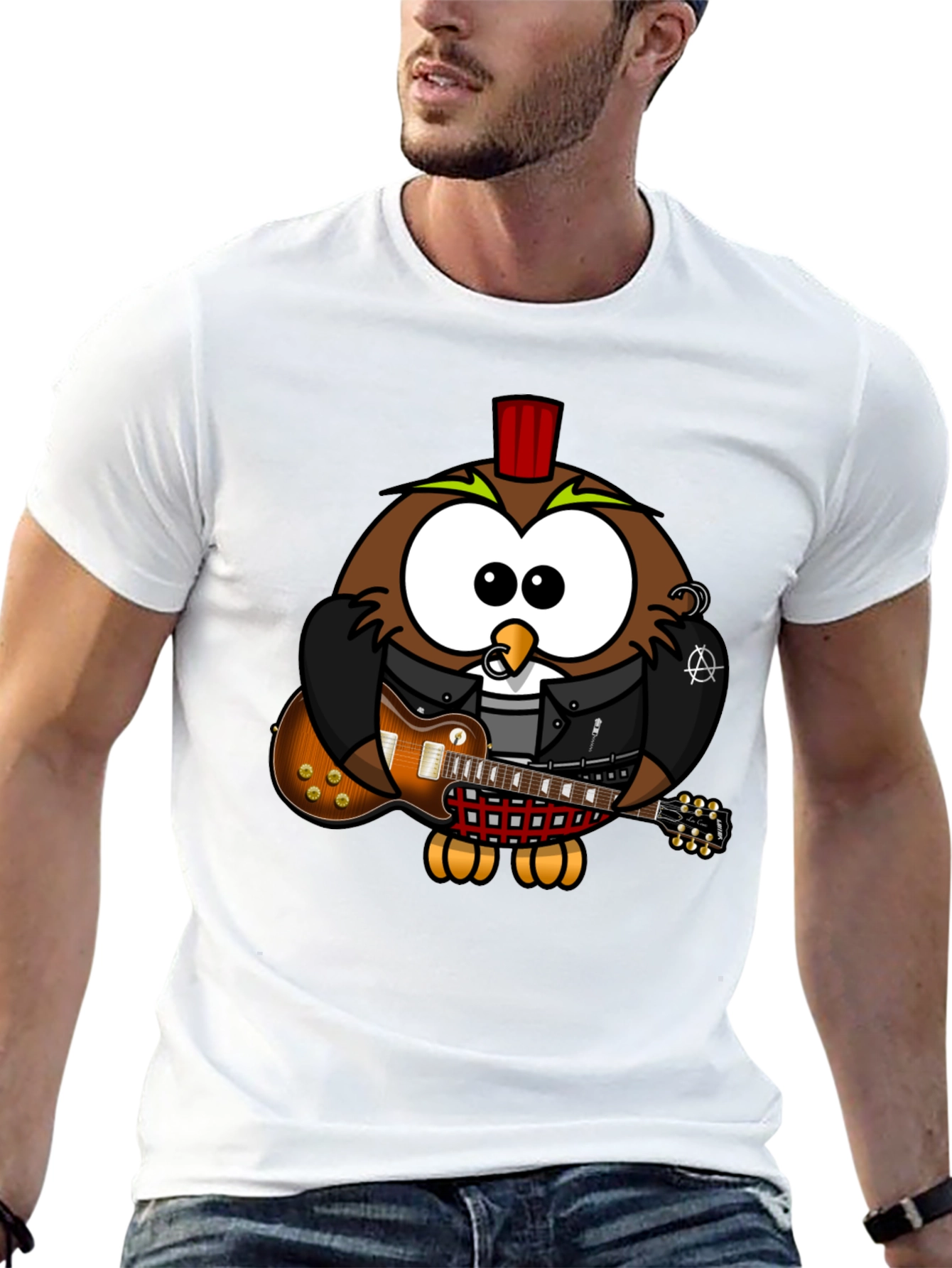 Cool Owl Guitarist Graphic T-Shirt