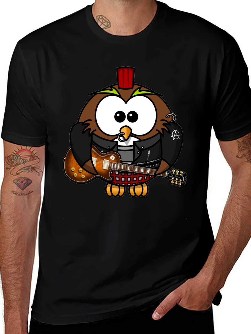 Cool Owl Guitarist Graphic T-Shirt