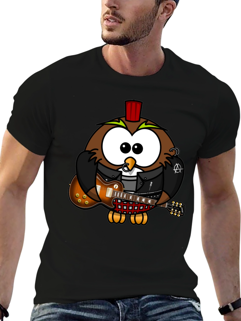 Cool Owl Guitarist Graphic T-Shirt