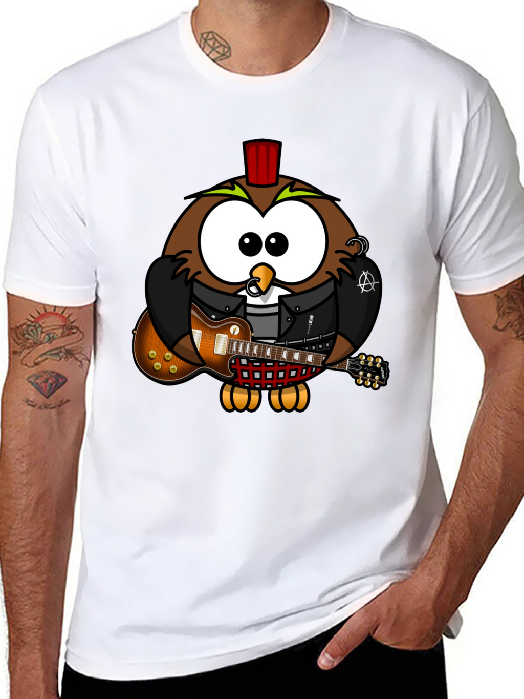 Cool Owl Guitarist Graphic T-Shirt