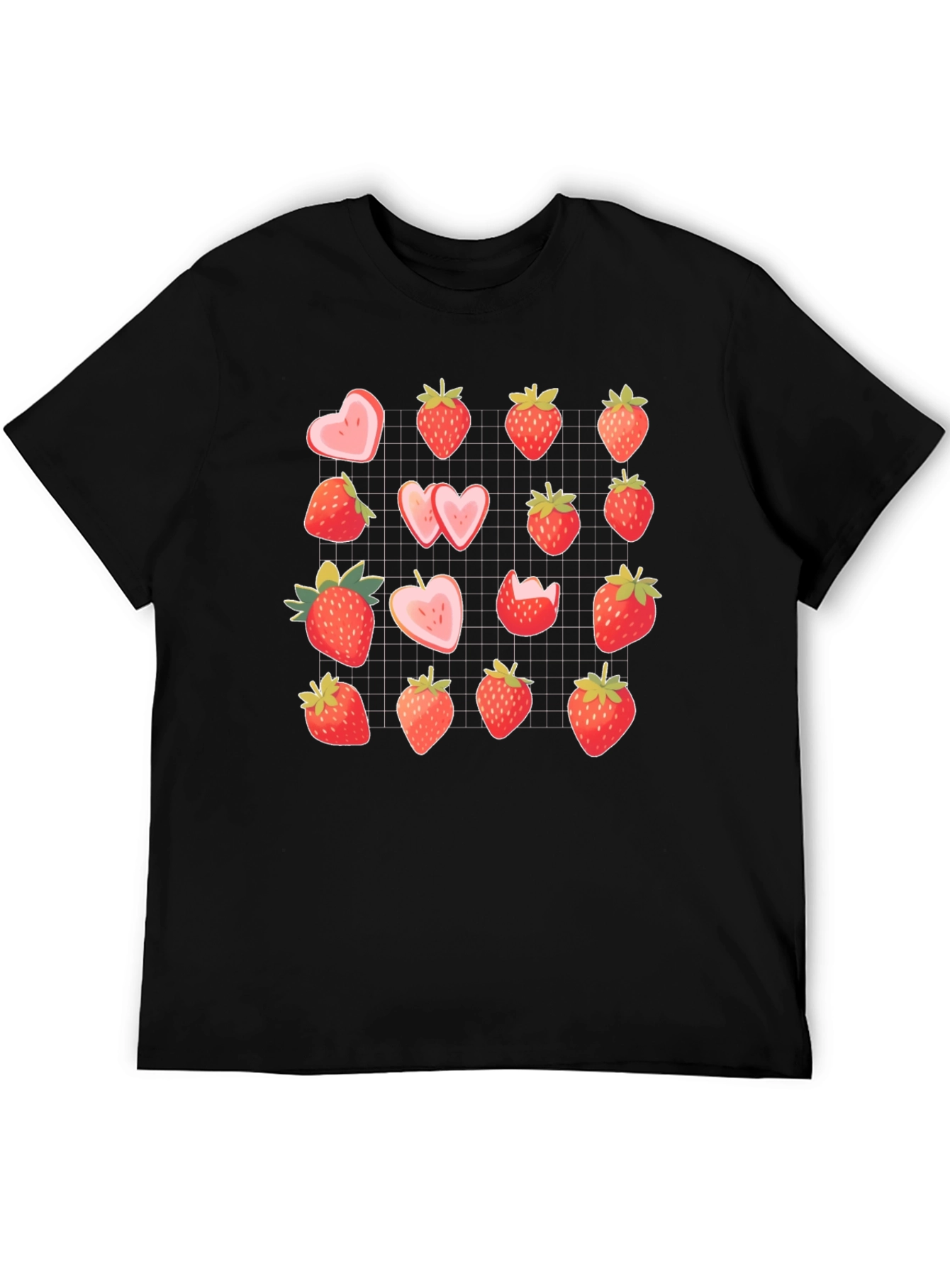 Strawberry Pattern Black T-Shirt