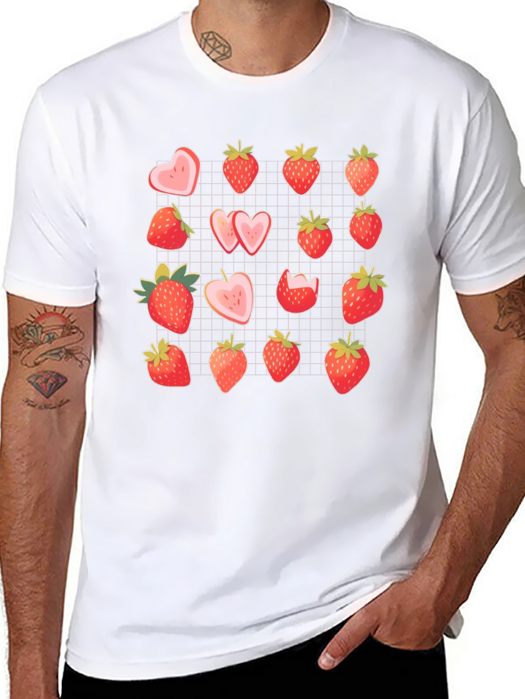 Strawberry Pattern Black T-Shirt