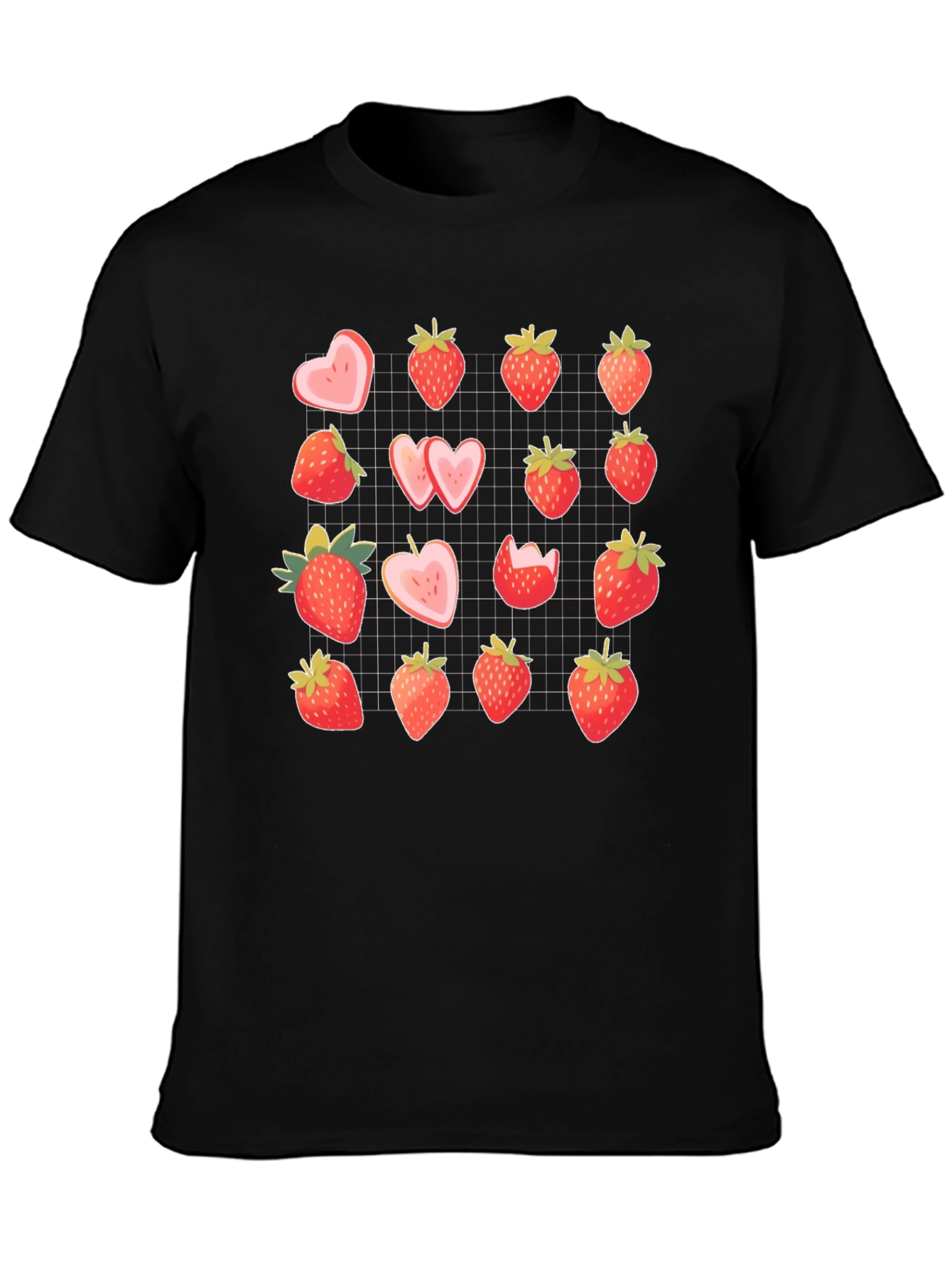 Strawberry Pattern Black T-Shirt