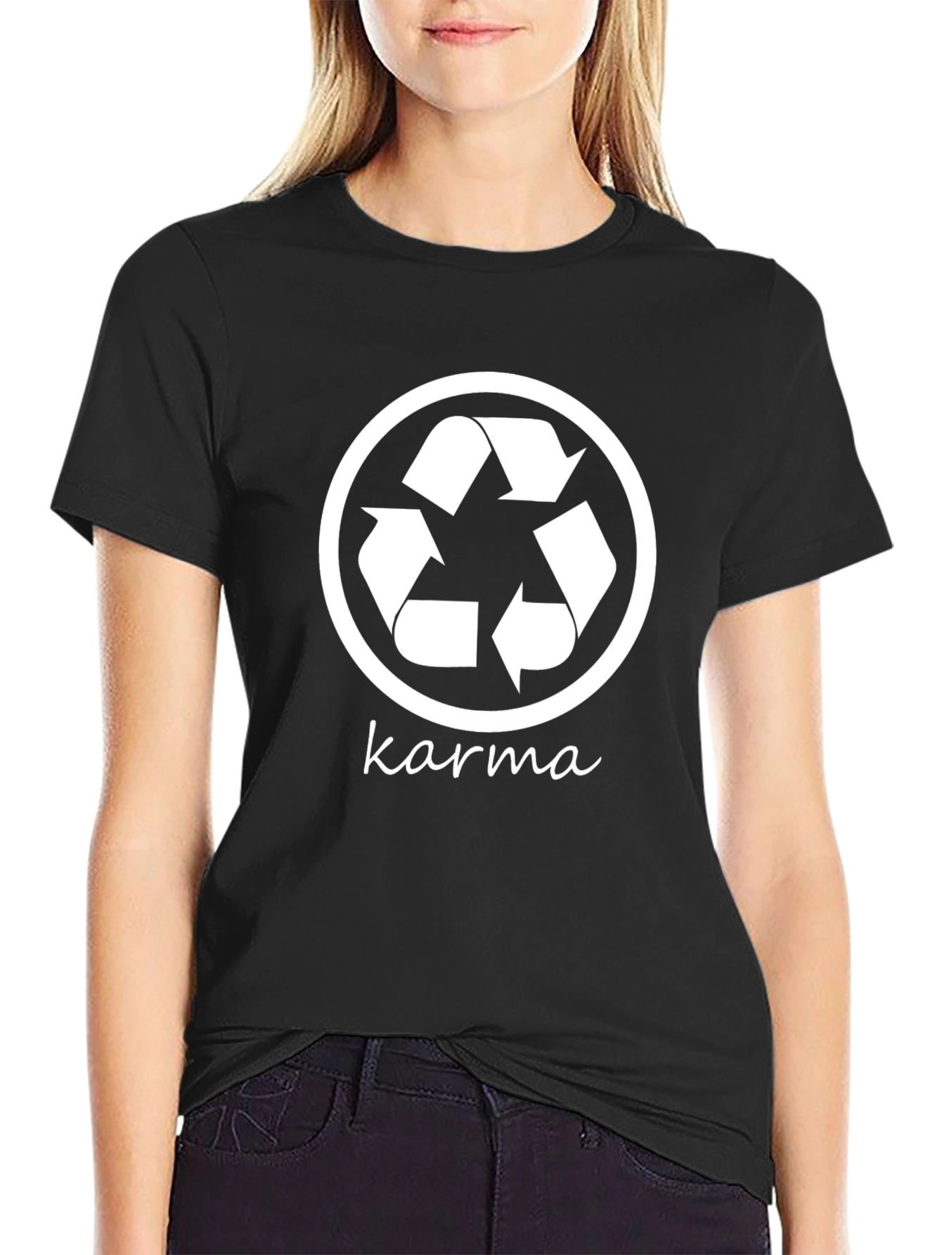 Karma Recycle Symbol Graphic Tee - Black Cotton T-Shirt