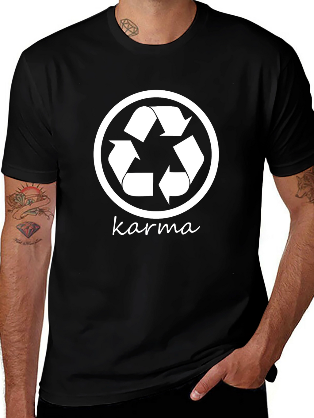 Karma Recycle Symbol Graphic Tee - Black Cotton T-Shirt