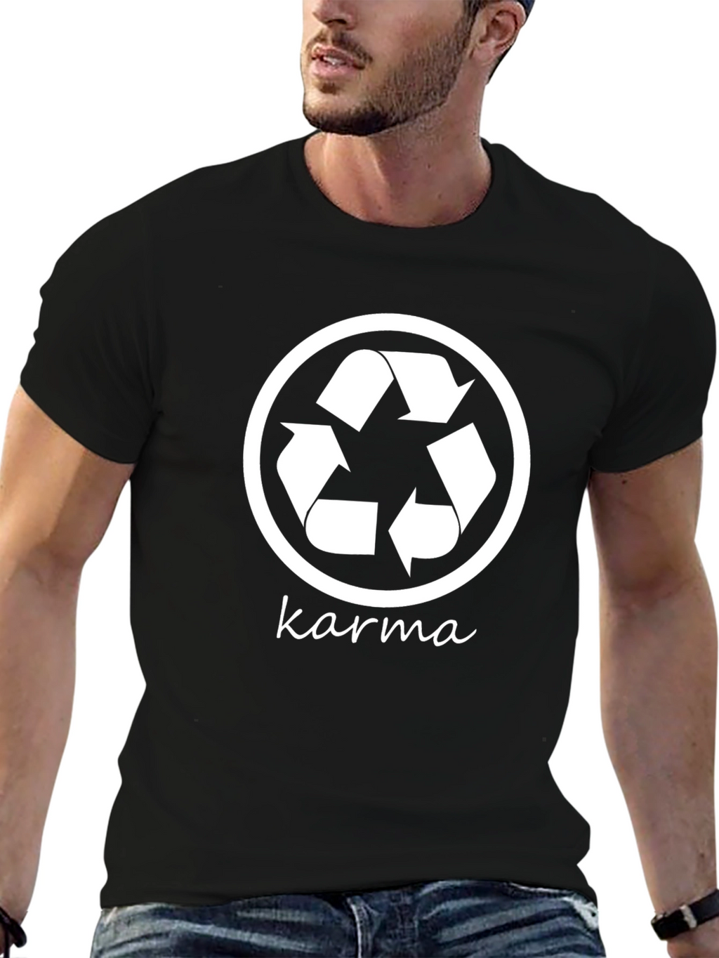 Karma Recycle Symbol Graphic Tee - Black Cotton T-Shirt