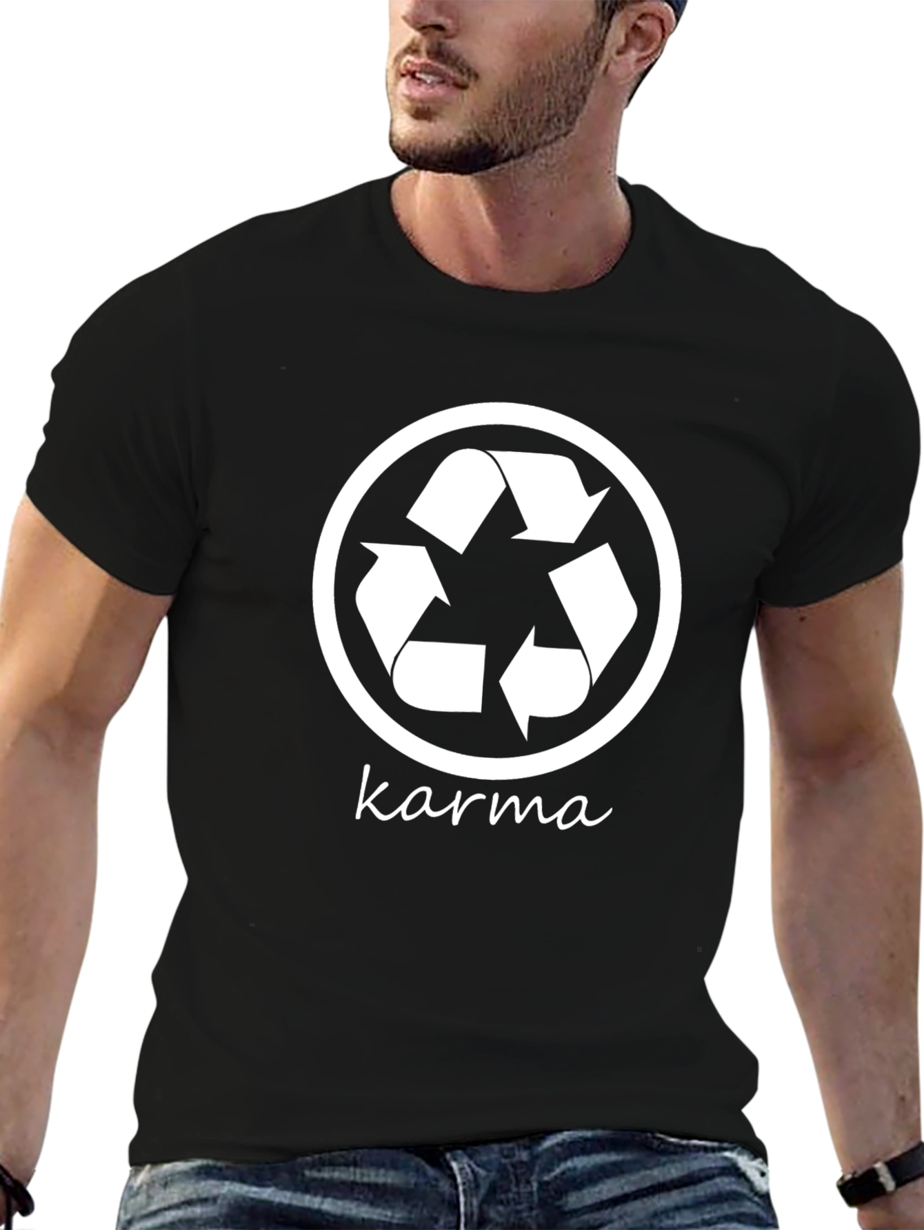 Karma Recycle Symbol Graphic Tee - Black Cotton T-Shirt