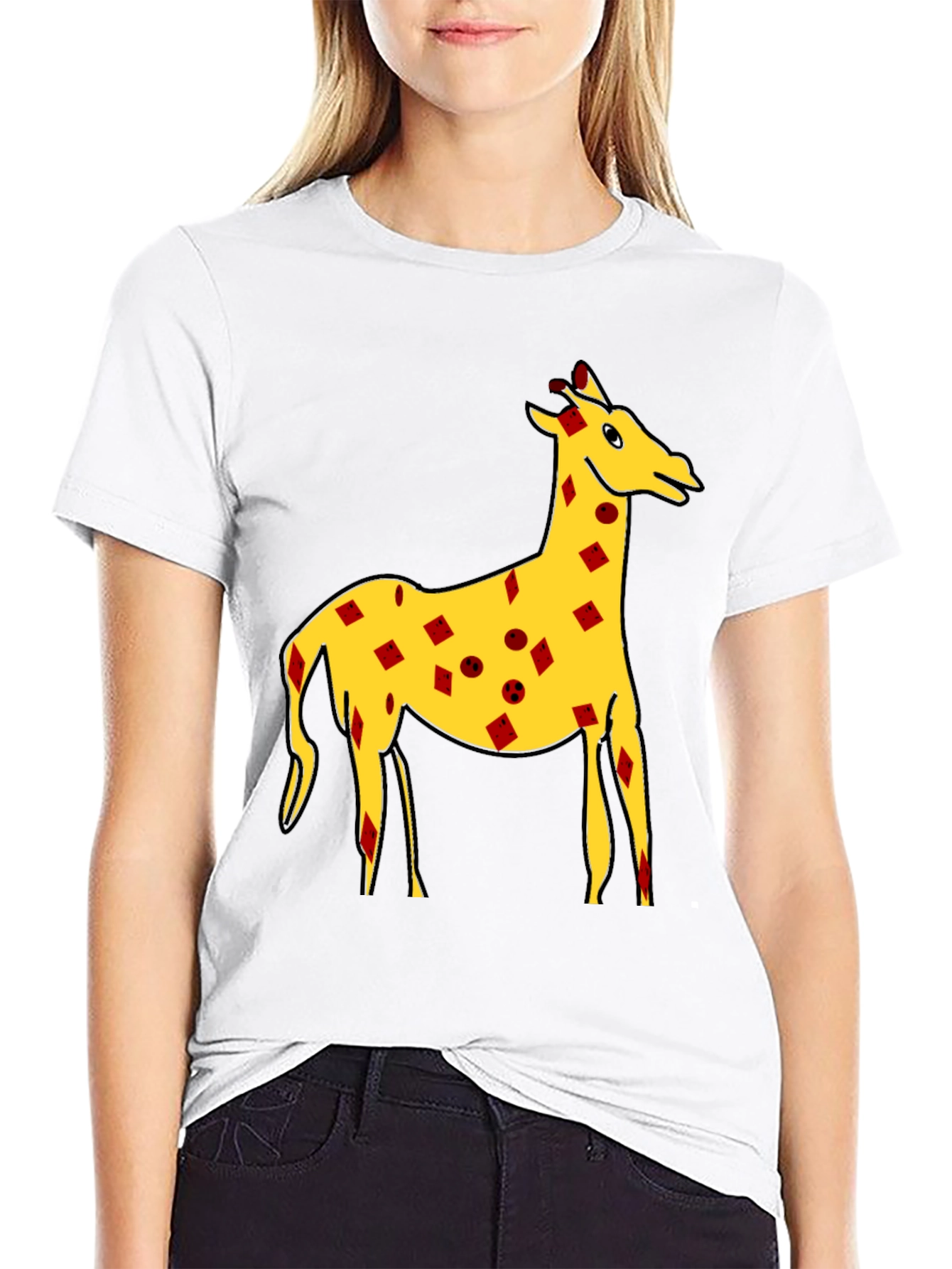 Quirky Giraffe Print Black T-Shirt