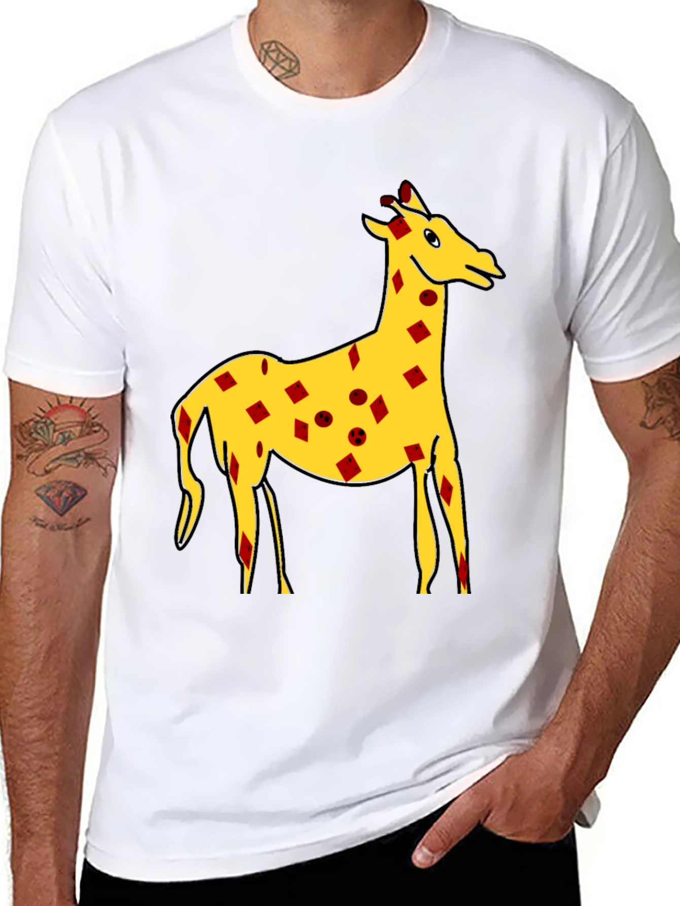 Quirky Giraffe Print Black T-Shirt