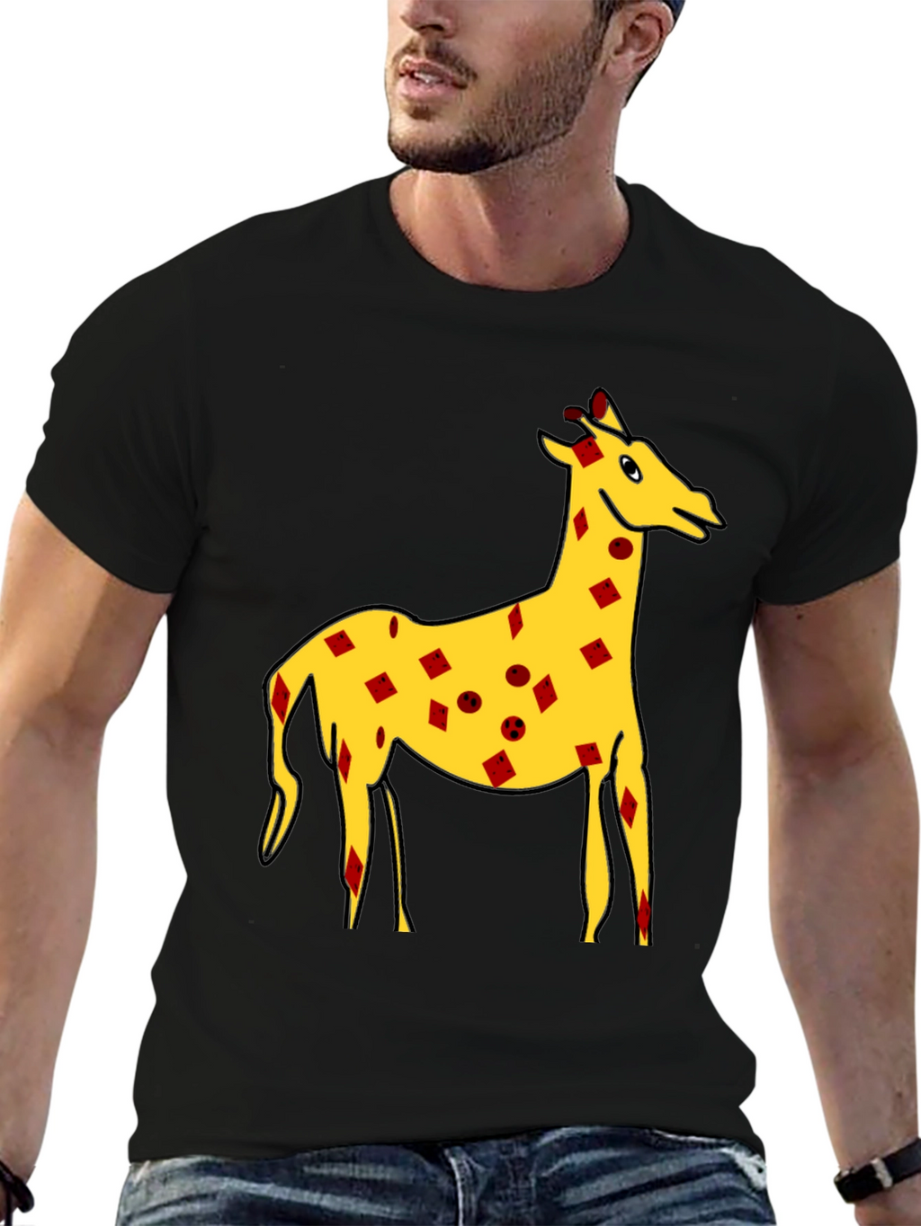 Quirky Giraffe Print Black T-Shirt