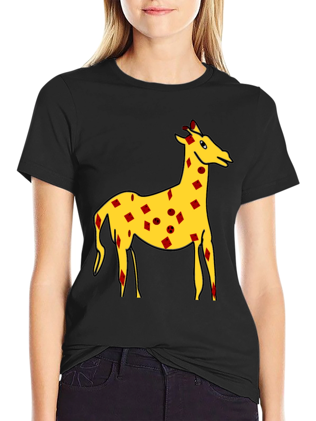 Quirky Giraffe Print Black T-Shirt