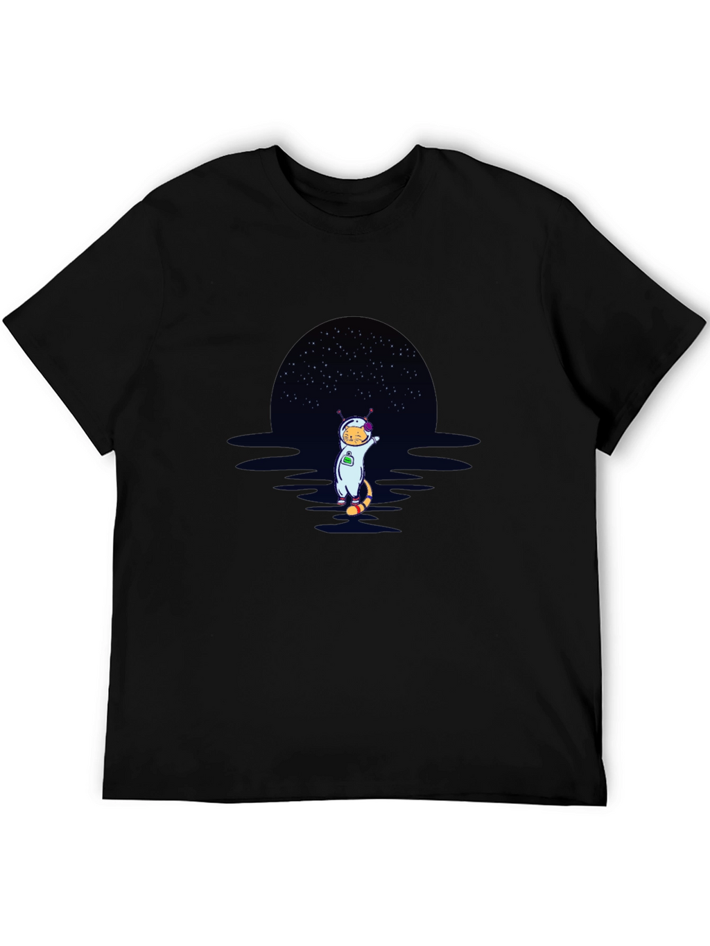 Cat Astronaut Graphic T-Shirt - Black