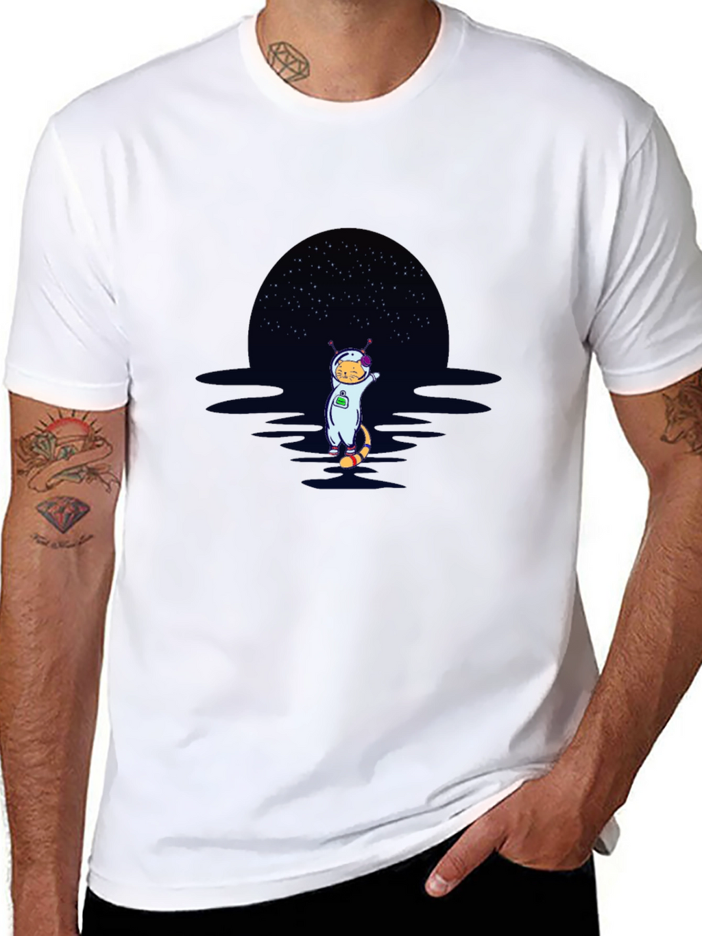Cat Astronaut Graphic T-Shirt - Black