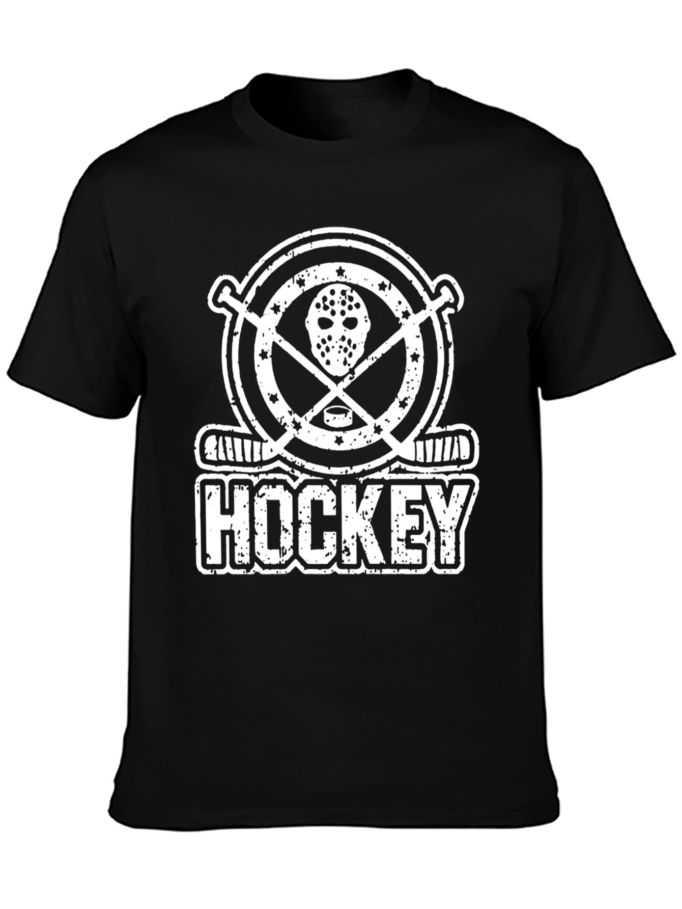 Hockey Mask & Sticks Graphic Tee - Distressed Design