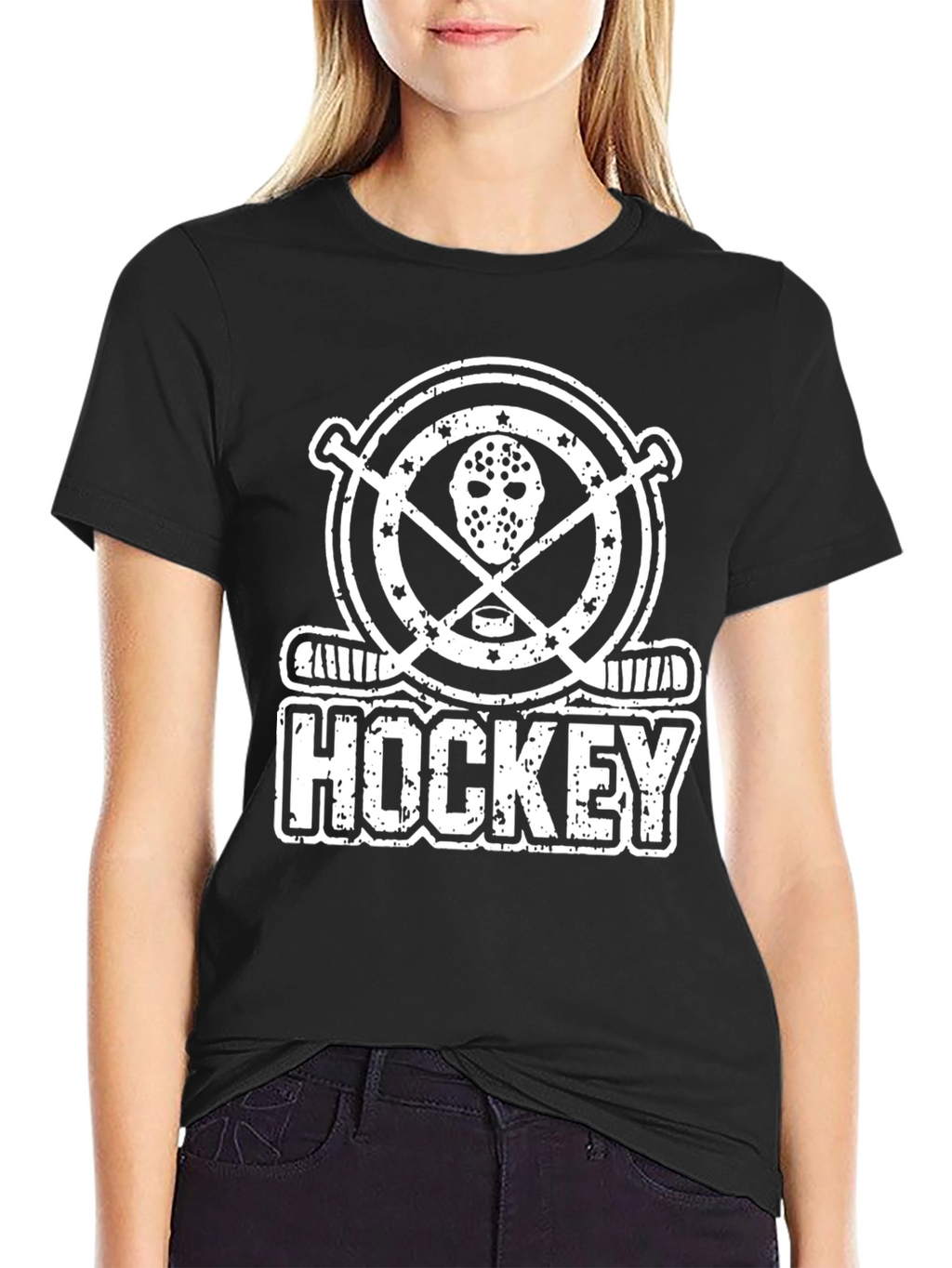 Hockey Mask & Sticks Graphic Tee - Distressed Design