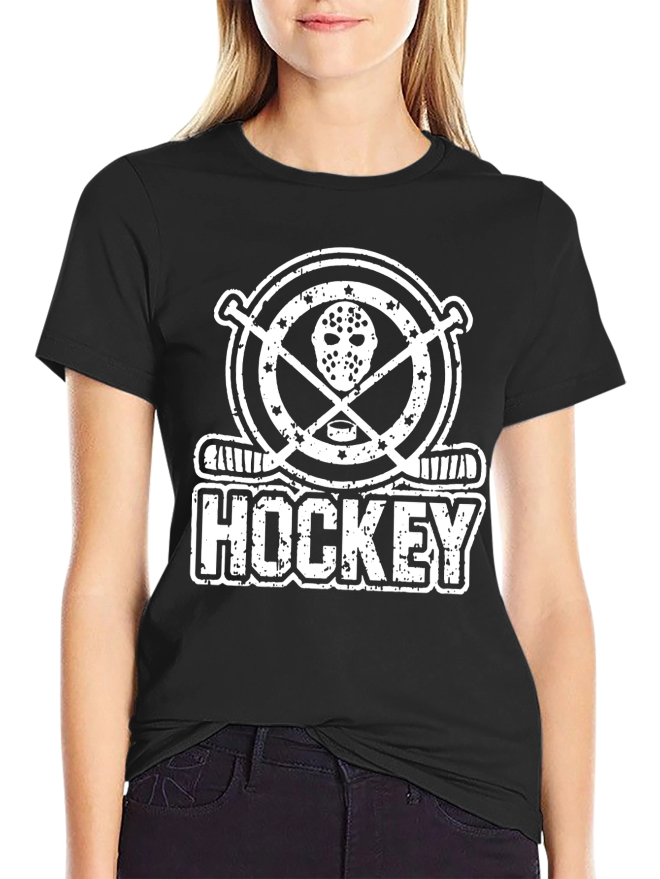 Hockey Mask & Sticks Graphic Tee - Distressed Design