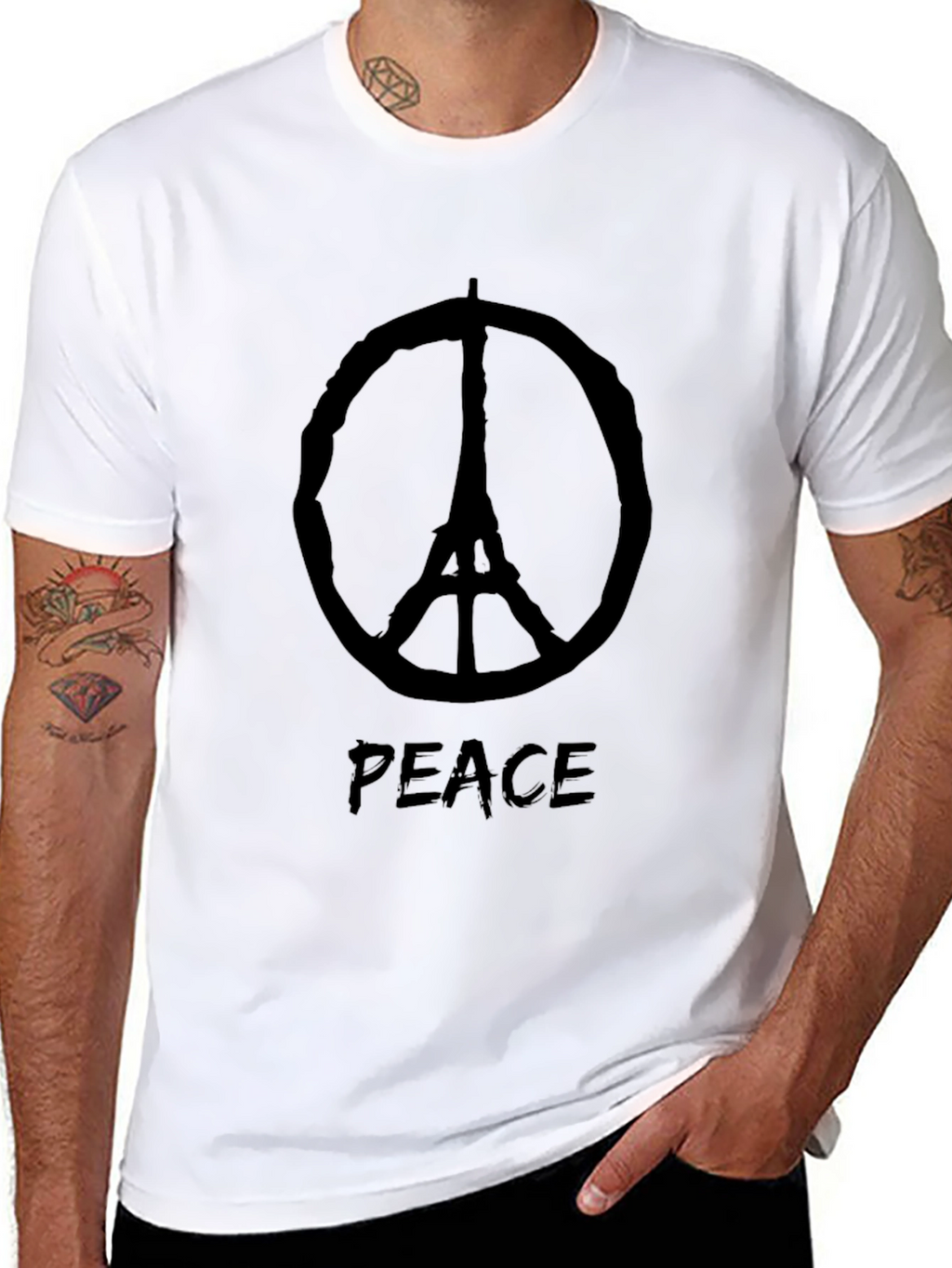 Peace Eiffel Tower Black T-Shirt
