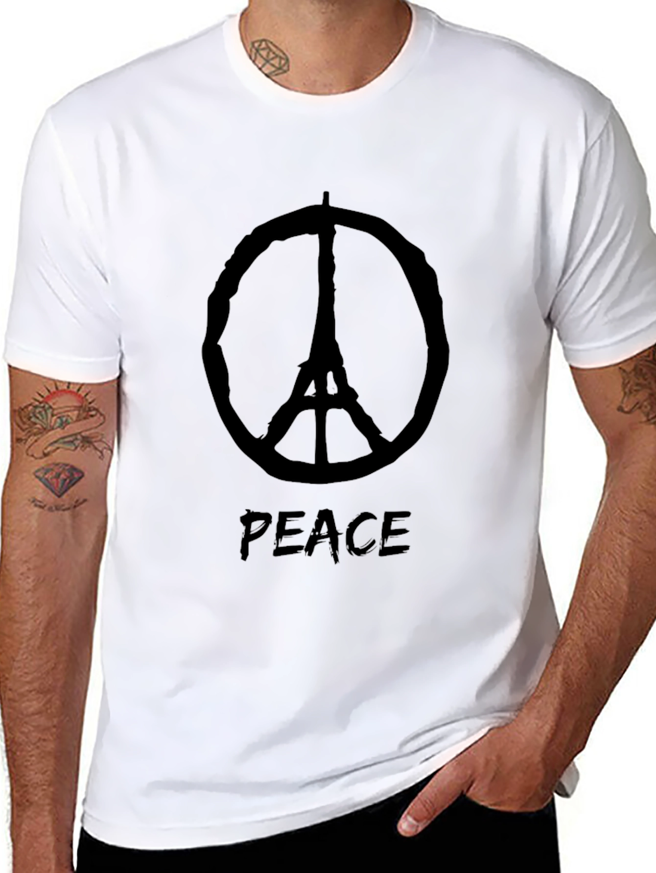 Peace Eiffel Tower Black T-Shirt
