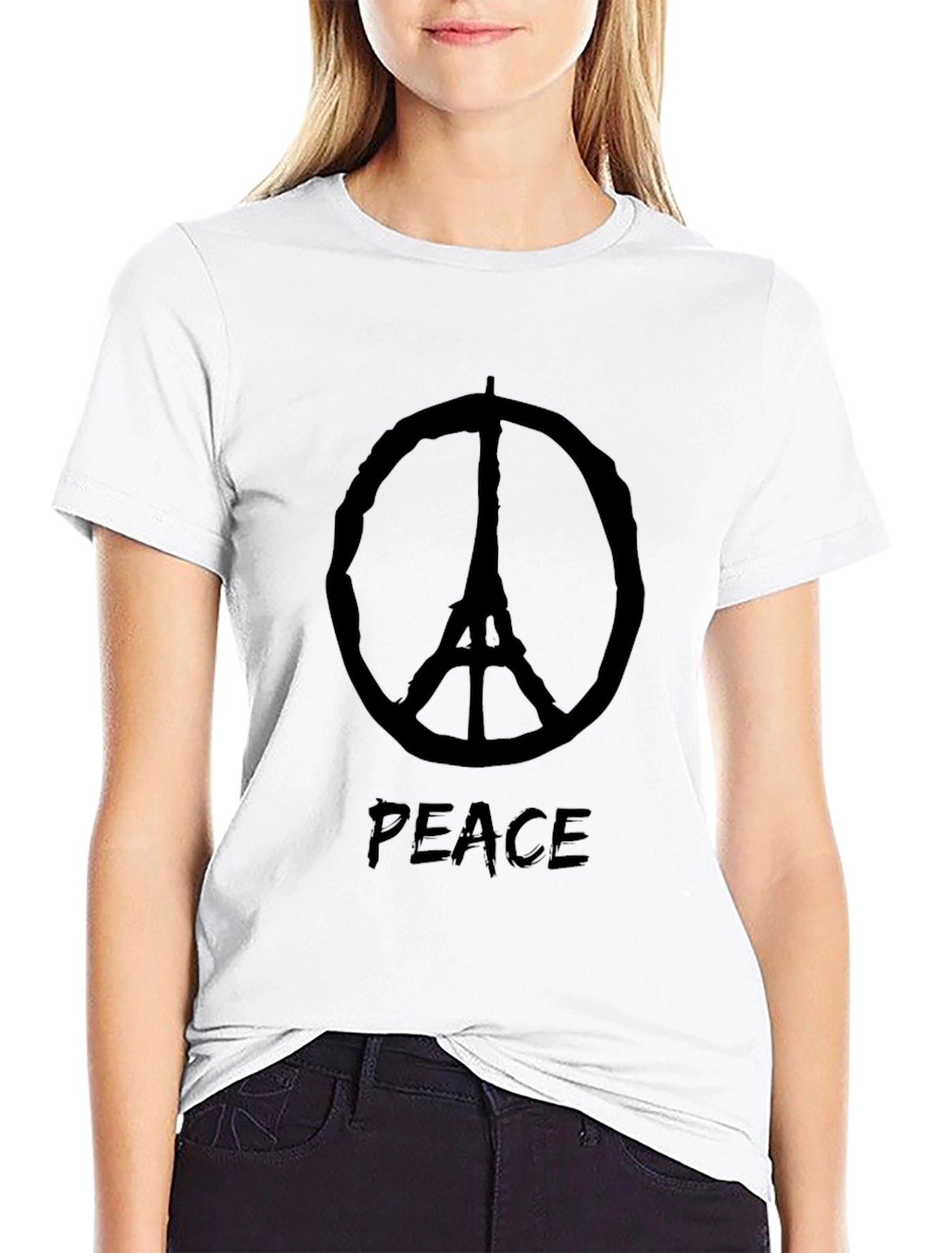 Peace Eiffel Tower Black T-Shirt