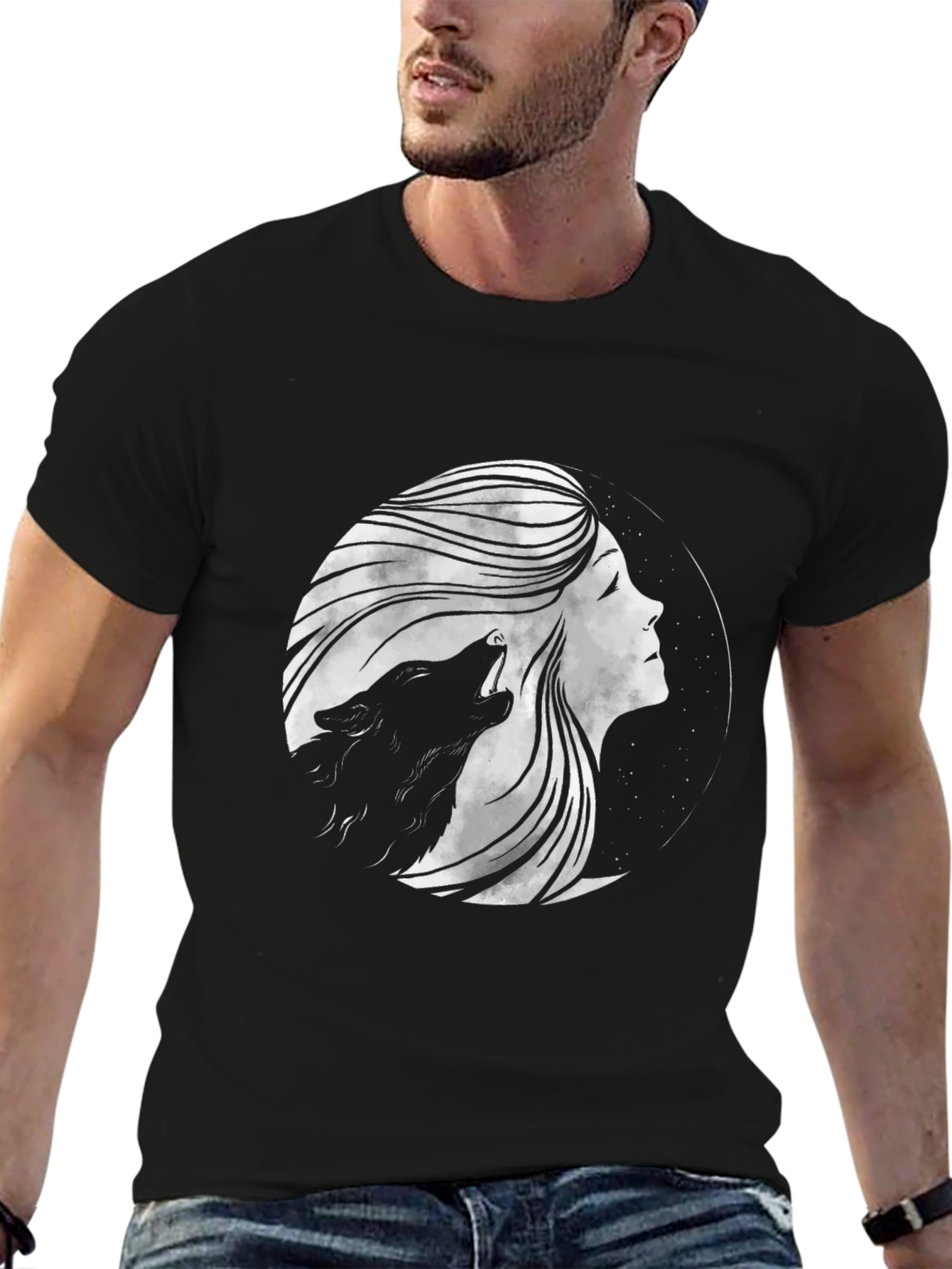 Wolf Moon Woman Graphic Tee - Black