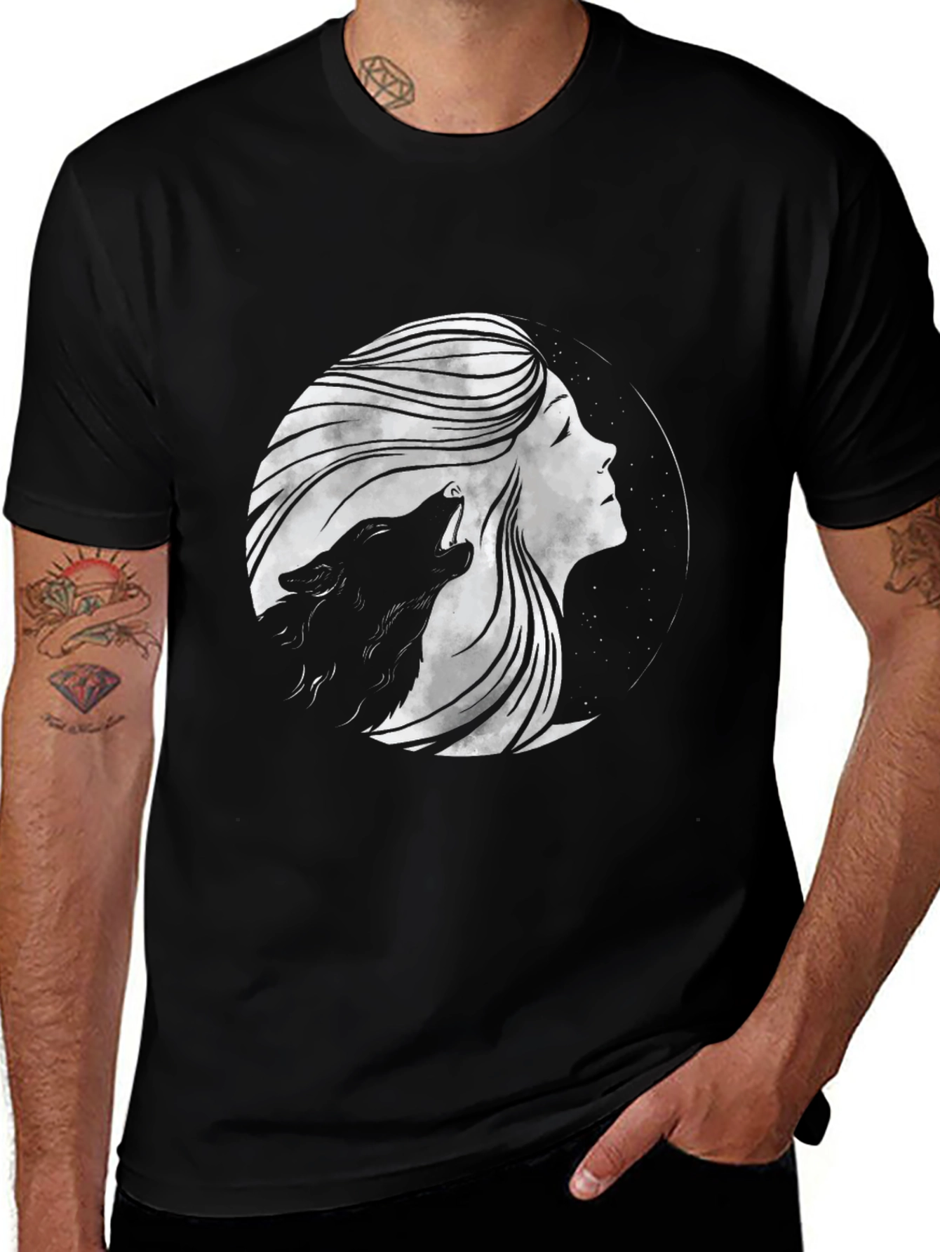 Wolf Moon Woman Graphic Tee - Black