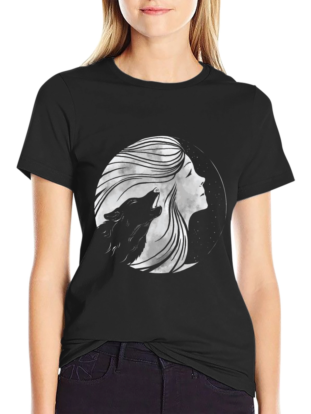 Wolf Moon Woman Graphic Tee - Black
