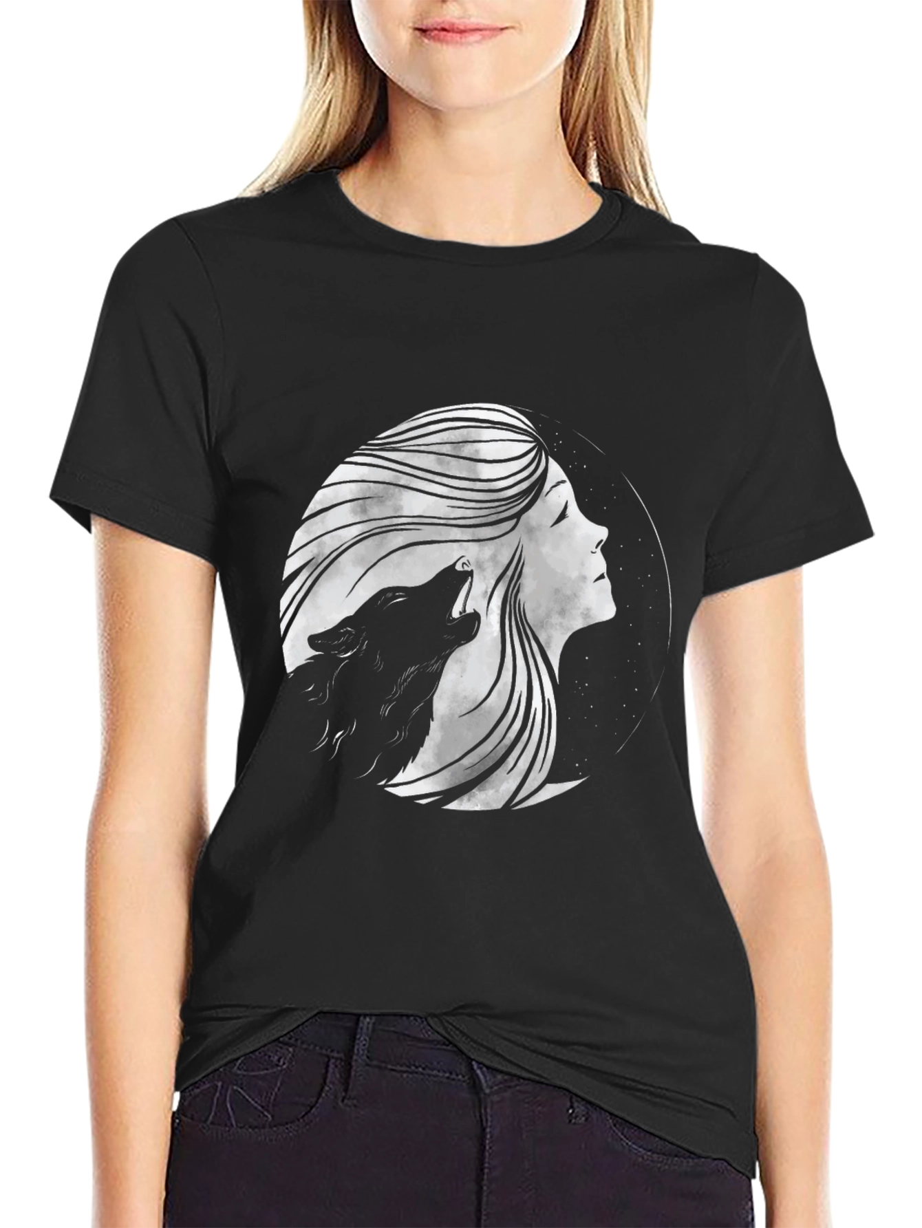 Wolf Moon Woman Graphic Tee - Black