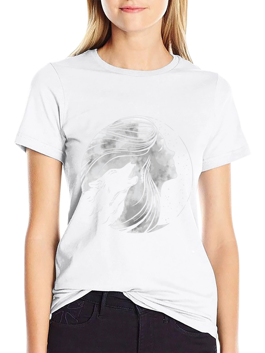 Wolf Moon Woman Graphic Tee - Black