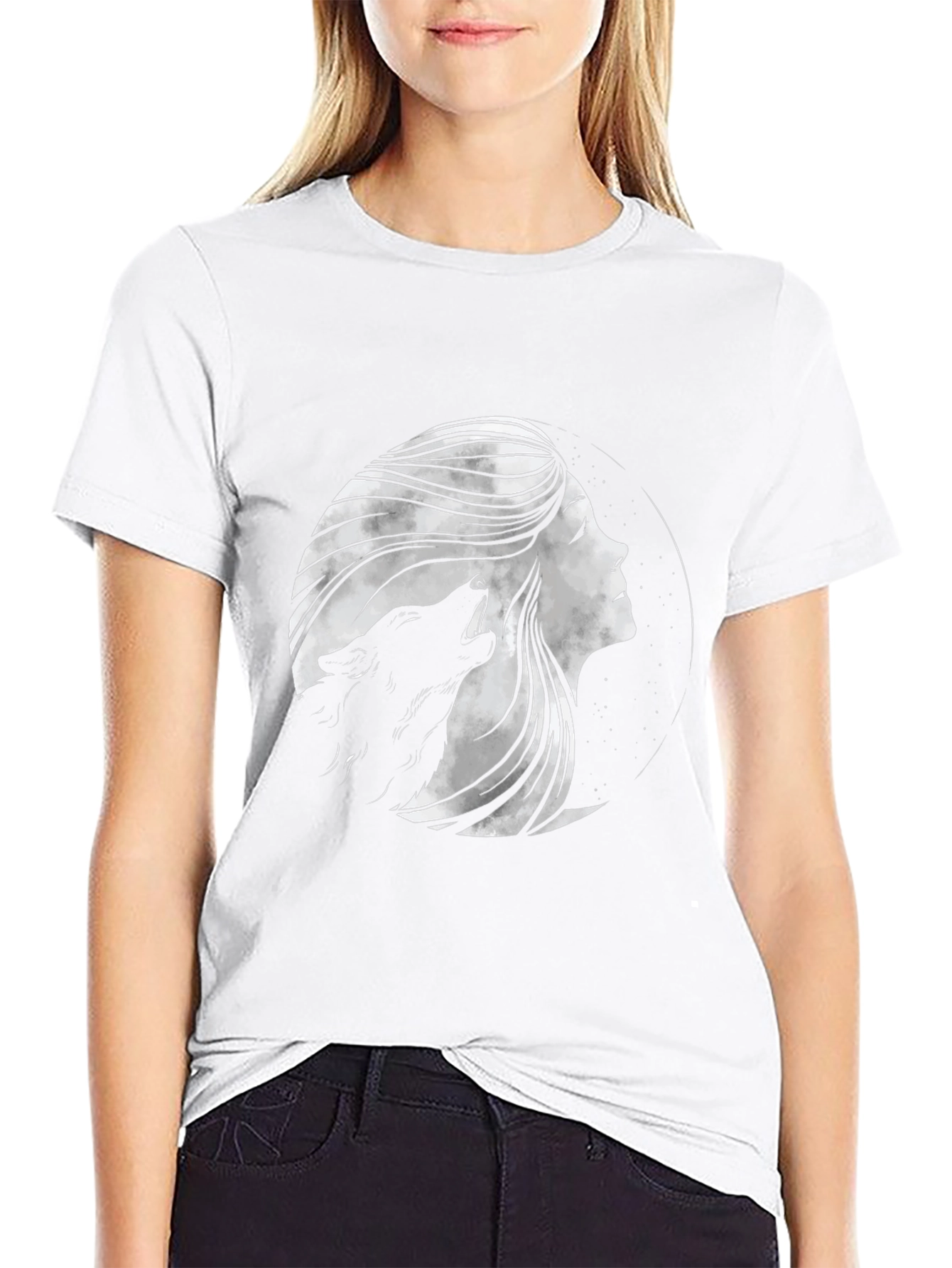 Wolf Moon Woman Graphic Tee - Black