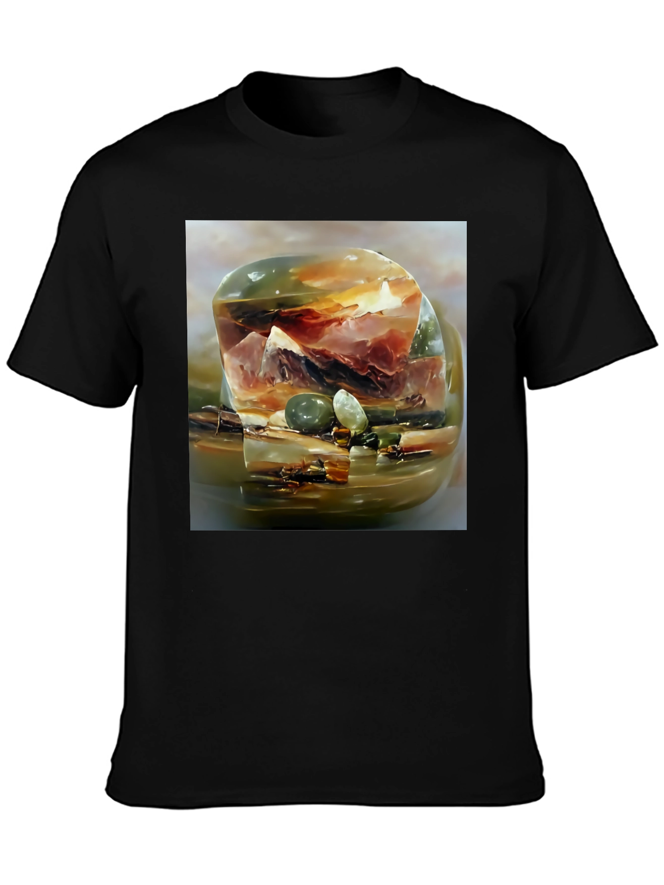 Abstract Gemstone Print Black T-Shirt