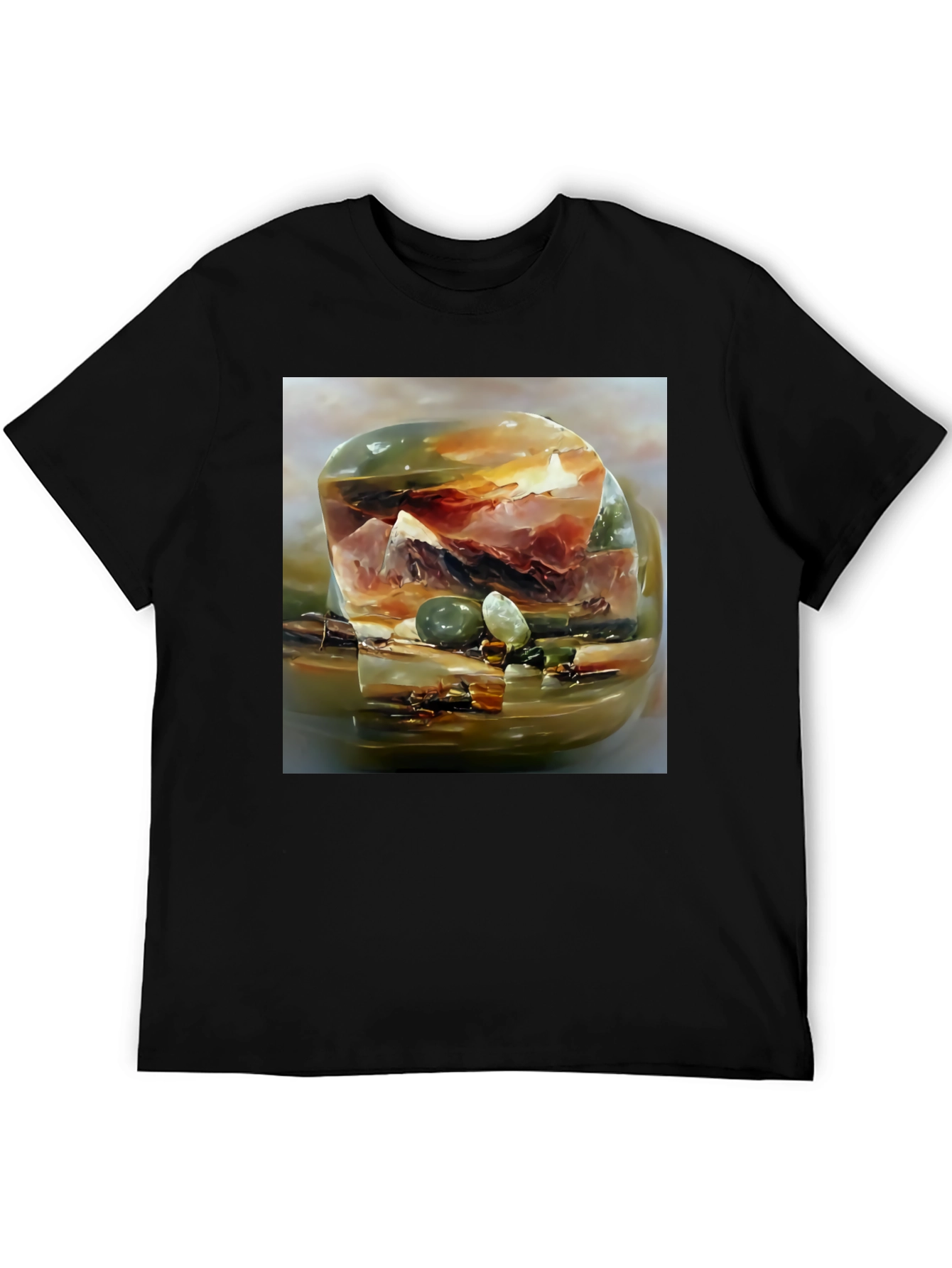 Abstract Gemstone Print Black T-Shirt