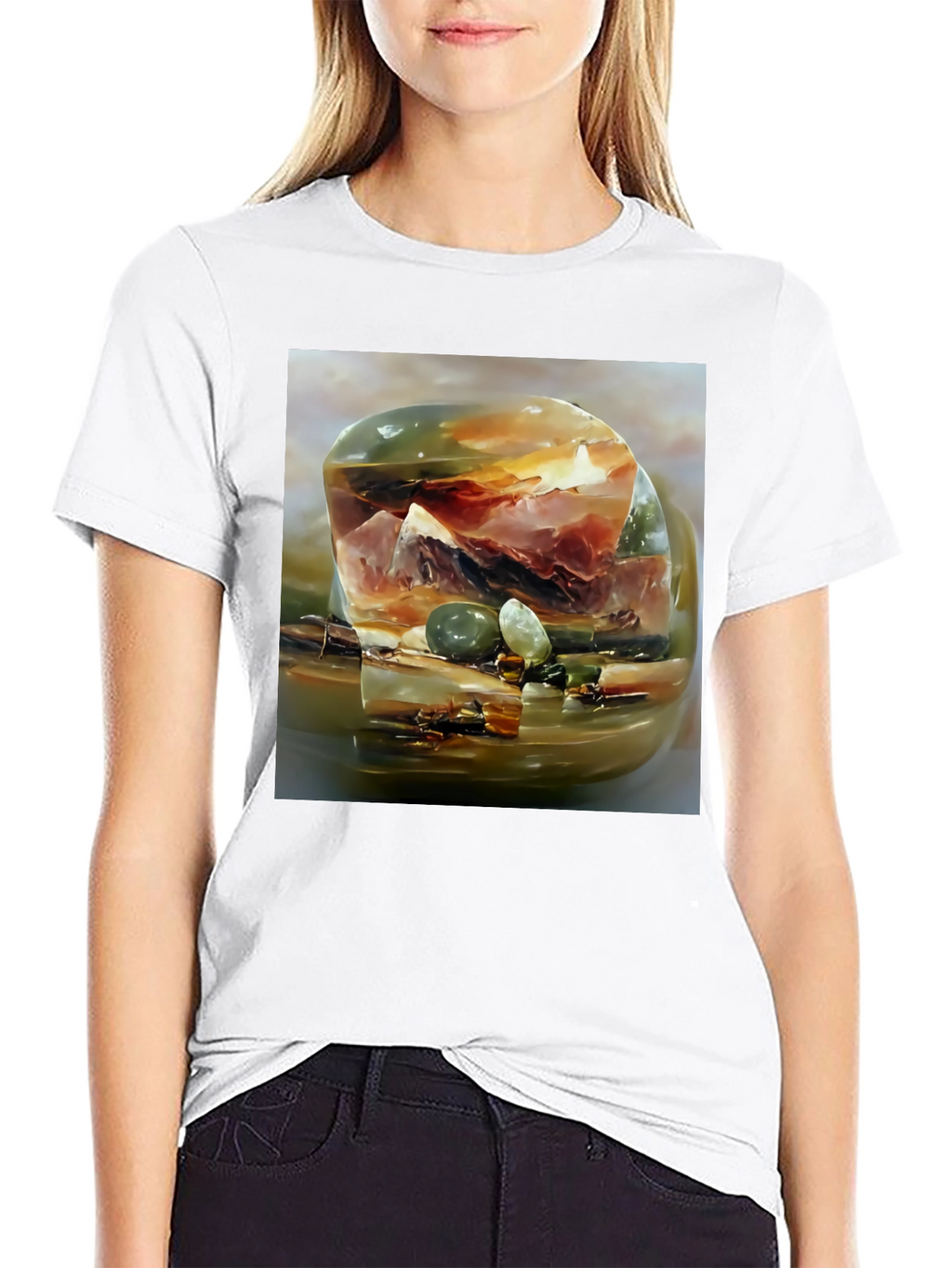 Abstract Gemstone Print Black T-Shirt