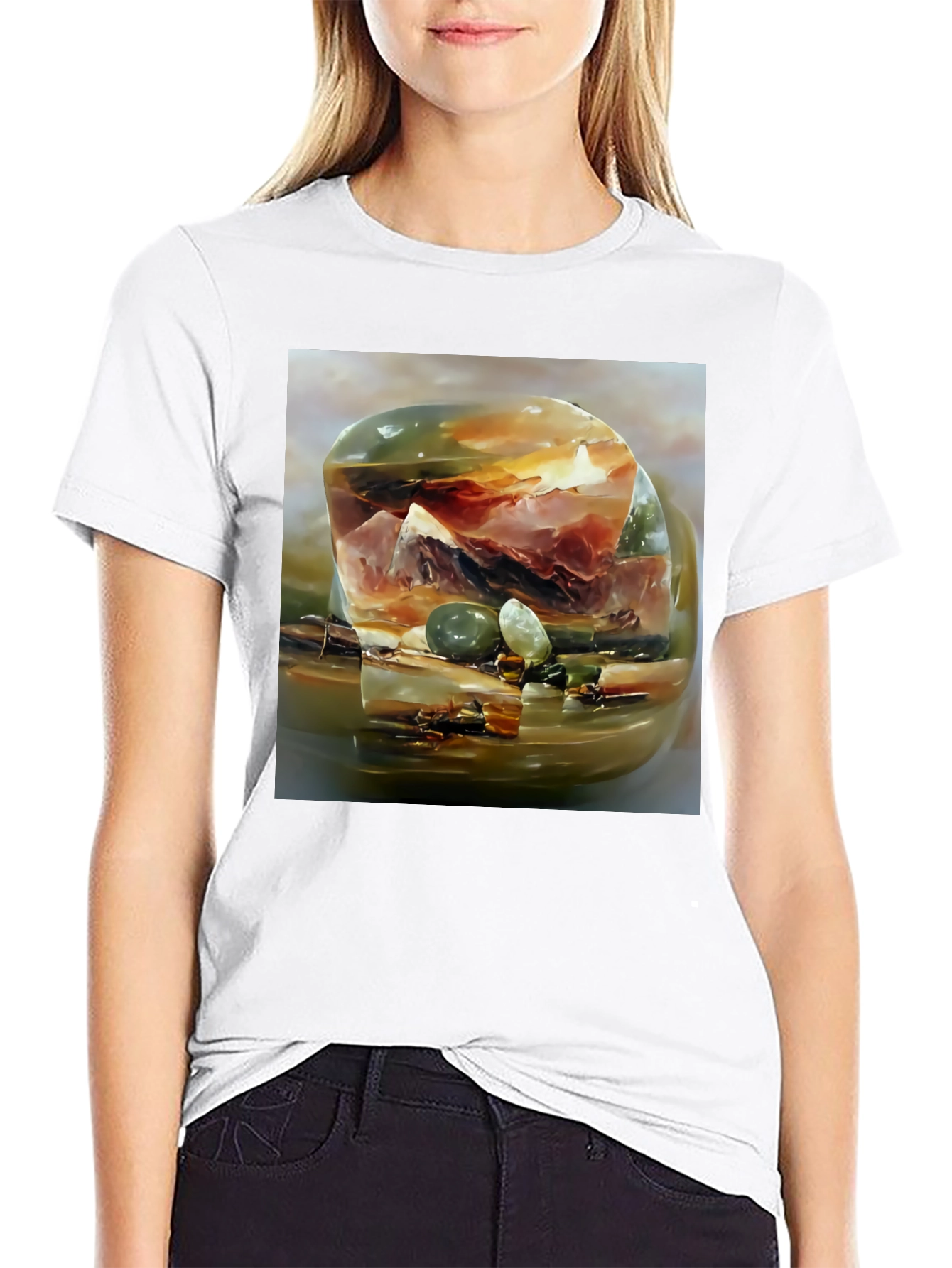 Abstract Gemstone Print Black T-Shirt