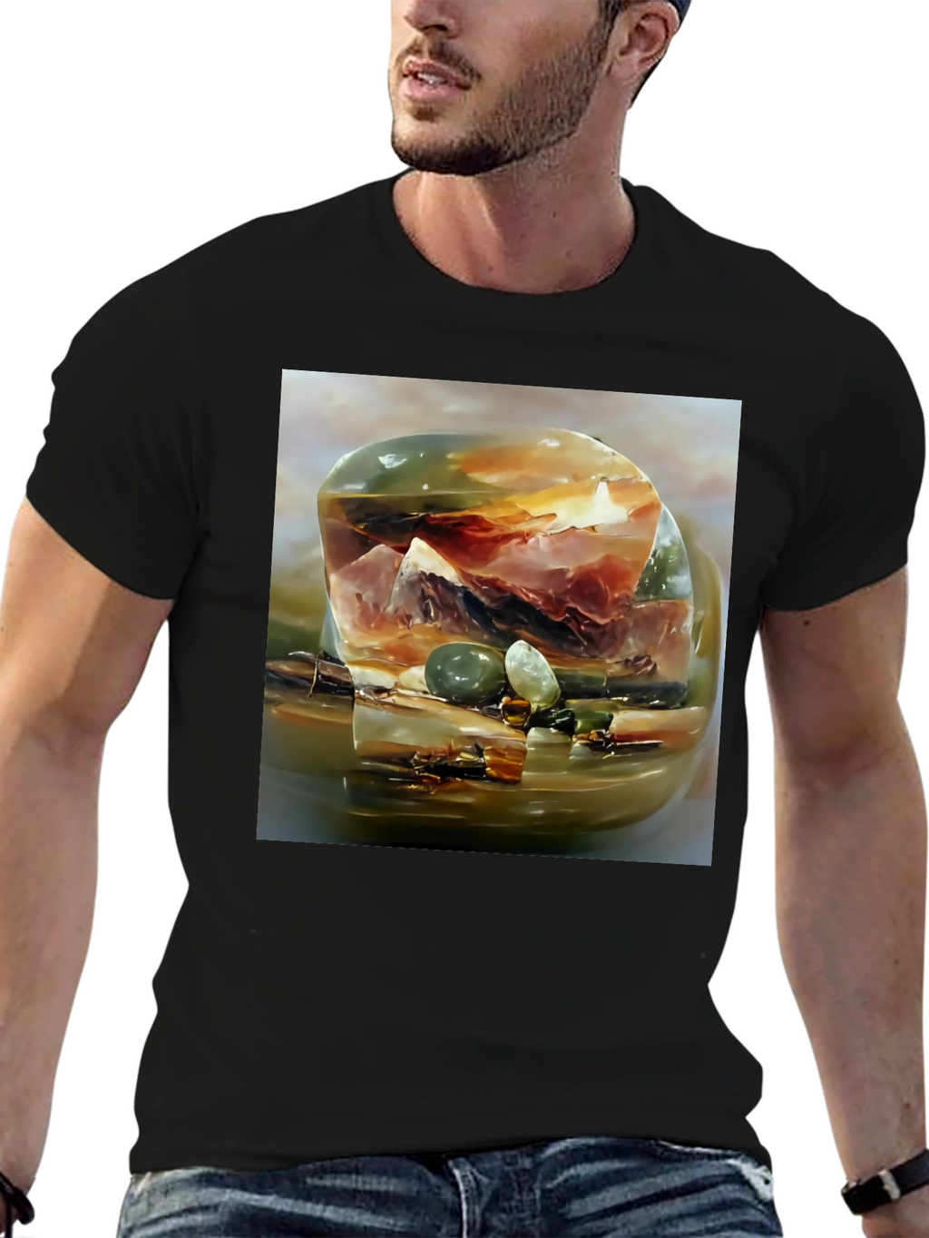 Abstract Gemstone Print Black T-Shirt