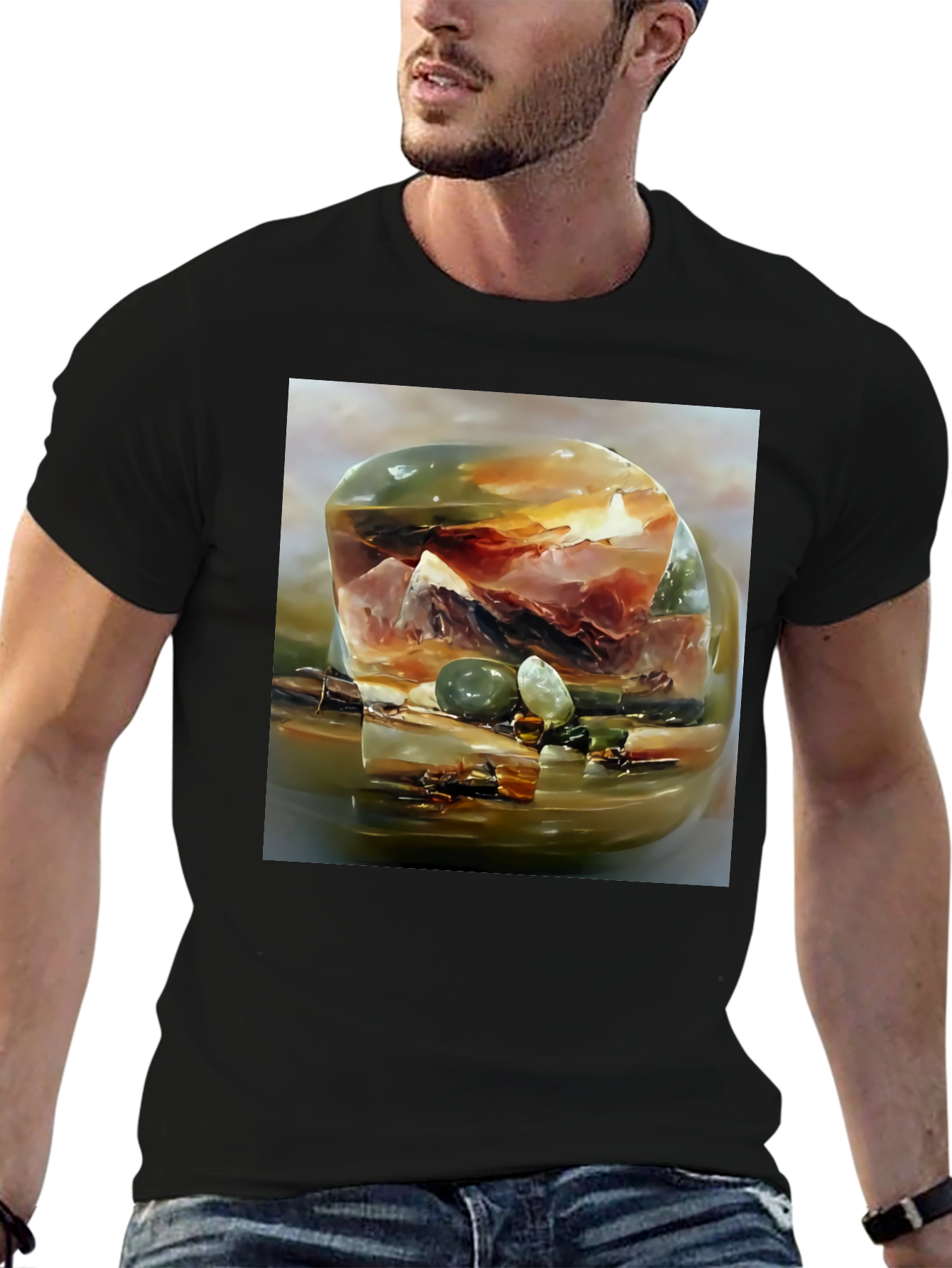 Abstract Gemstone Print Black T-Shirt