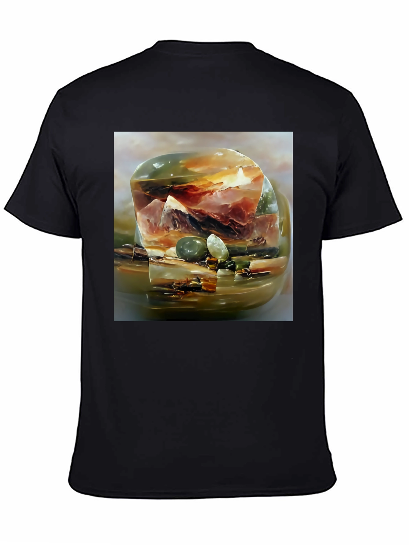 Abstract Gemstone Print Black T-Shirt