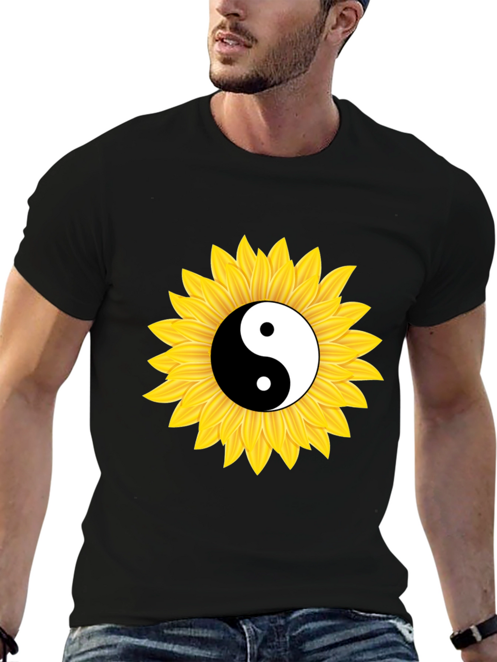 Yin Yang Sunflower Black T-Shirt