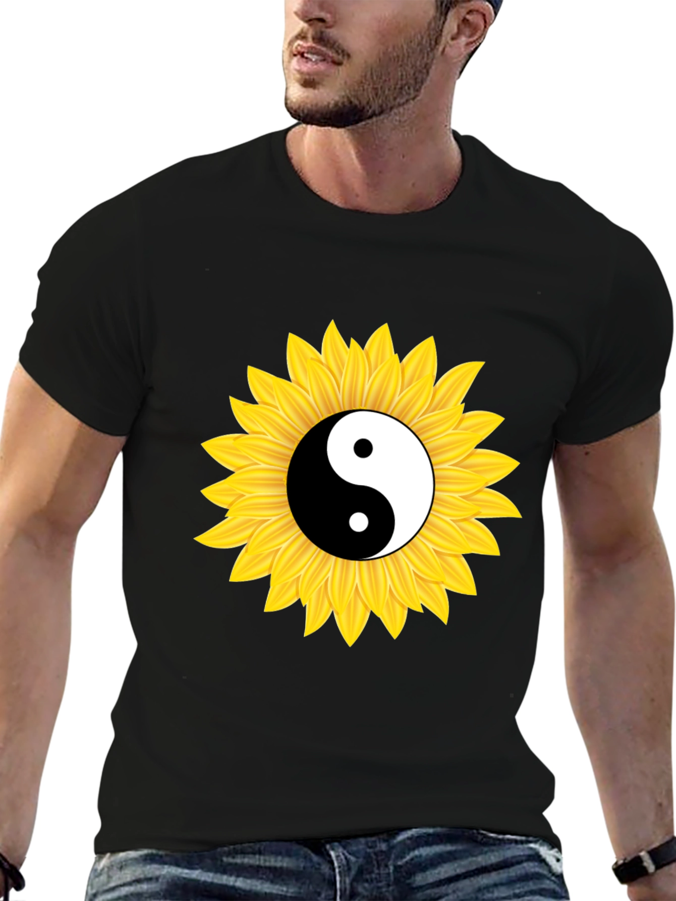 Yin Yang Sunflower Black T-Shirt