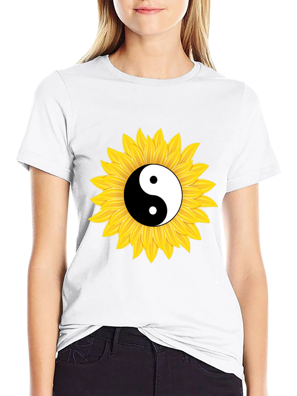 Yin Yang Sunflower Black T-Shirt