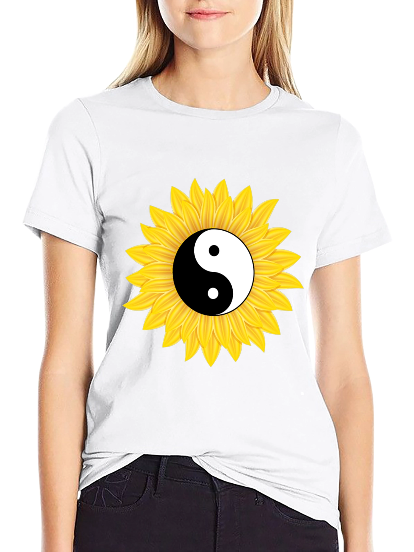 Yin Yang Sunflower Black T-Shirt