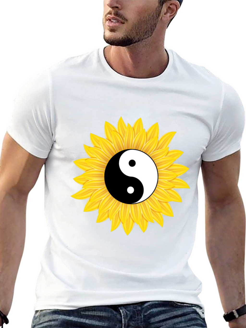 Yin Yang Sunflower Black T-Shirt