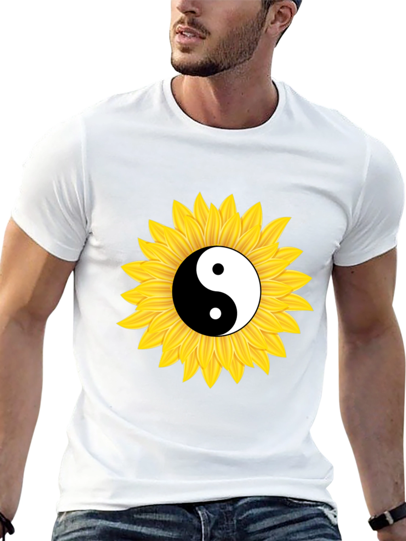 Yin Yang Sunflower Black T-Shirt